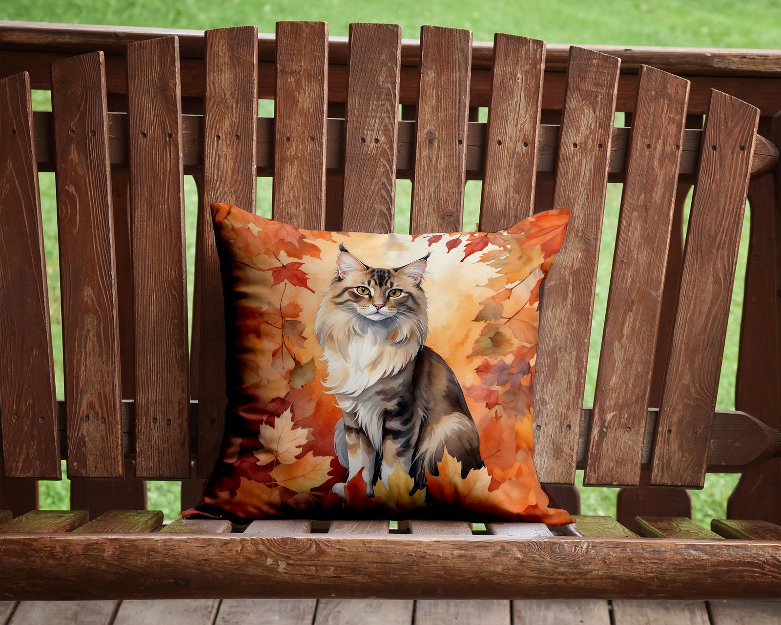 Caroline's Treasures Oriental Longhair Cat in Fall Leaves Throw Pillow - 14x14 Decorative Pillow – Art for Your Home & Patio