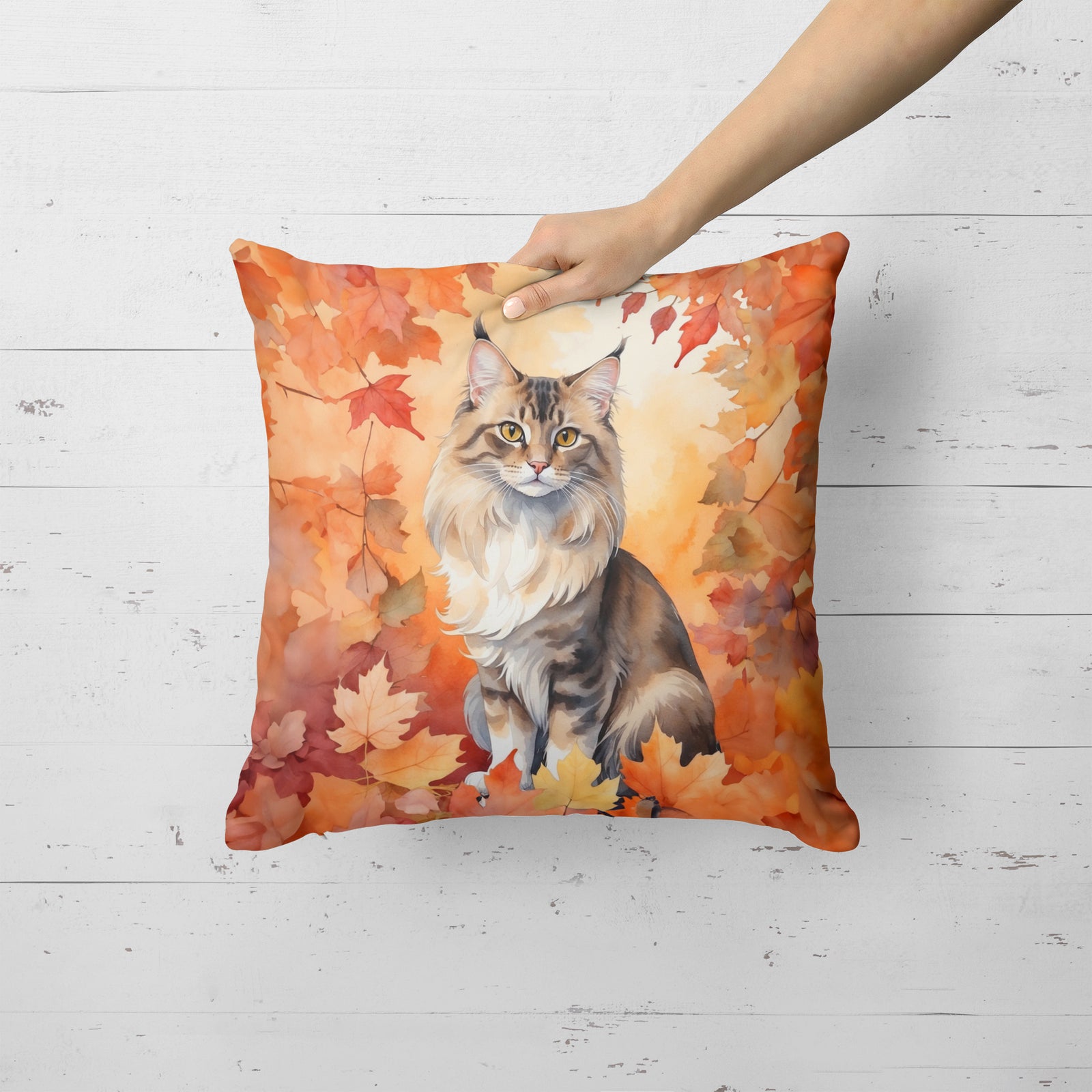 Caroline's Treasures Oriental Longhair Cat in Fall Leaves Throw Pillow