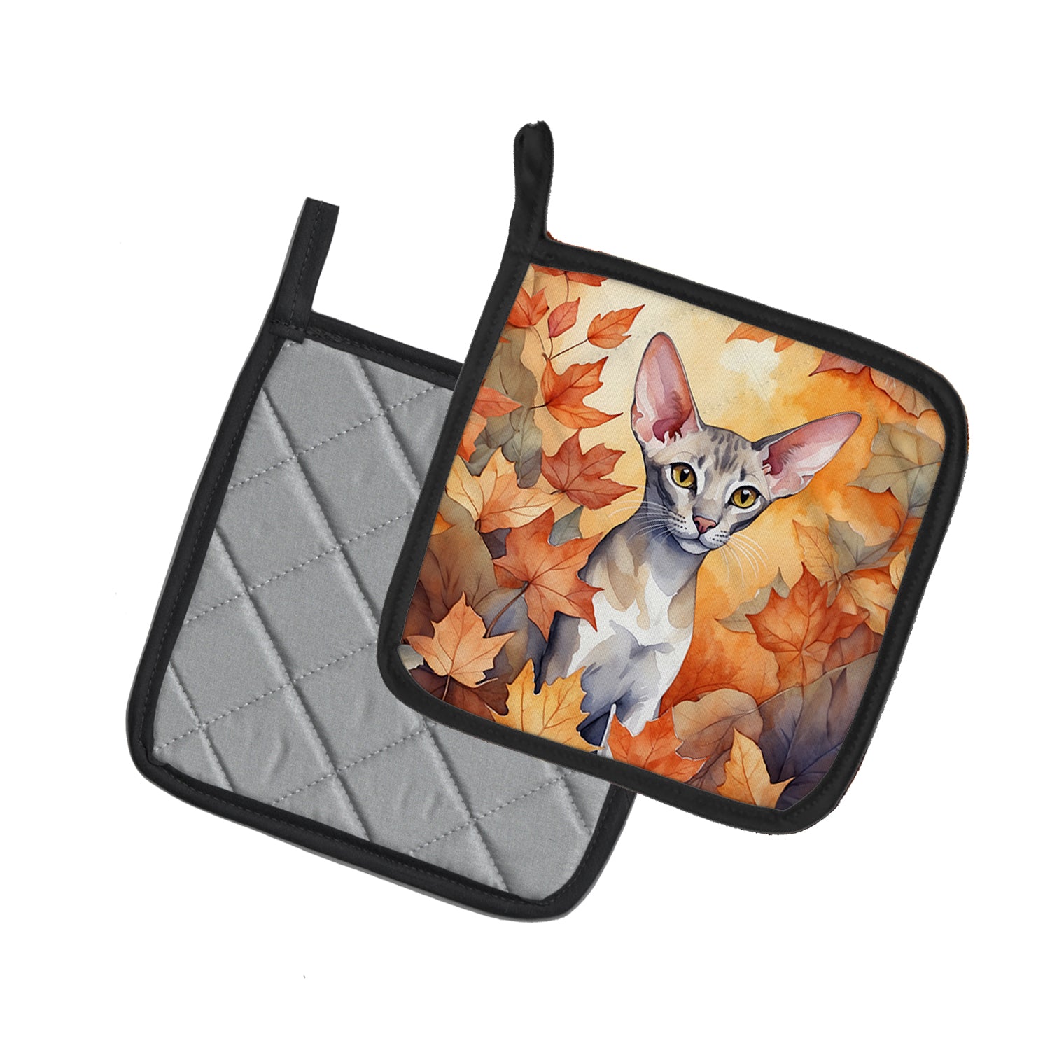 Caroline's Treasures Oriental Shorthair Cat in Fall Leaves Pot Holders - Set of 2 Decorative Kitchen Helpers | Made in the USA
