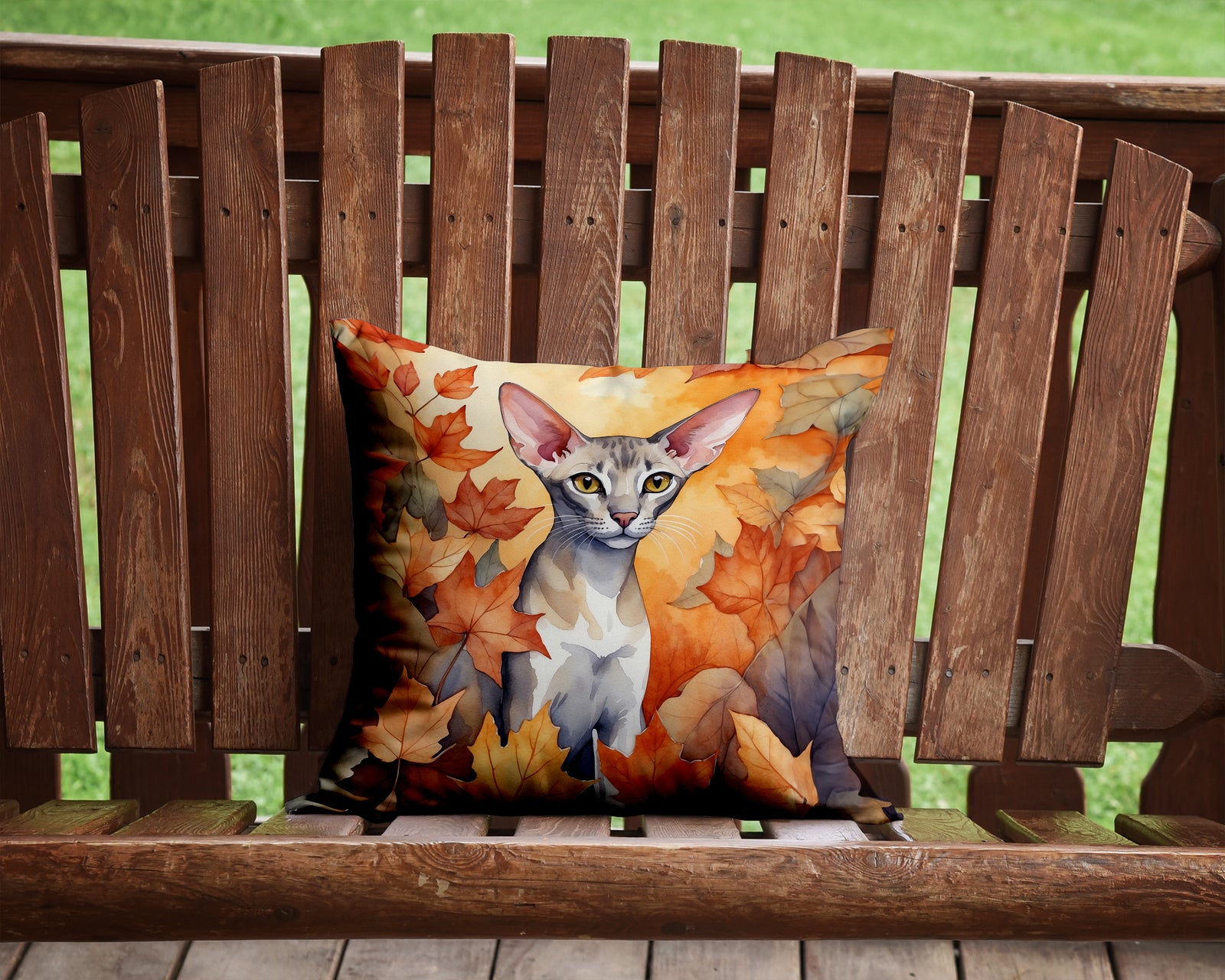 Caroline's Treasures Oriental Shorthair Cat in Fall Leaves Throw Pillow - 14x14 Decorative Pillow – Art for Your Home & Patio