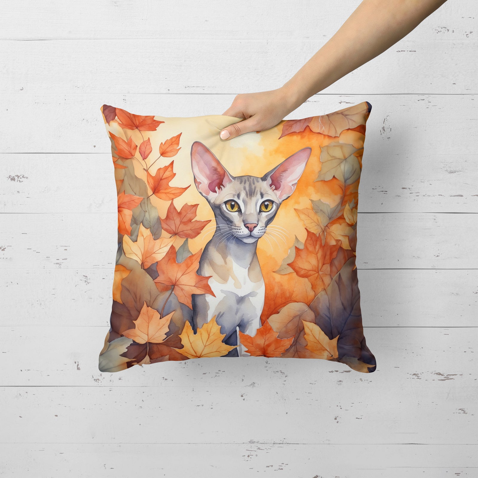 Caroline's Treasures Oriental Shorthair Cat in Fall Leaves Throw Pillow