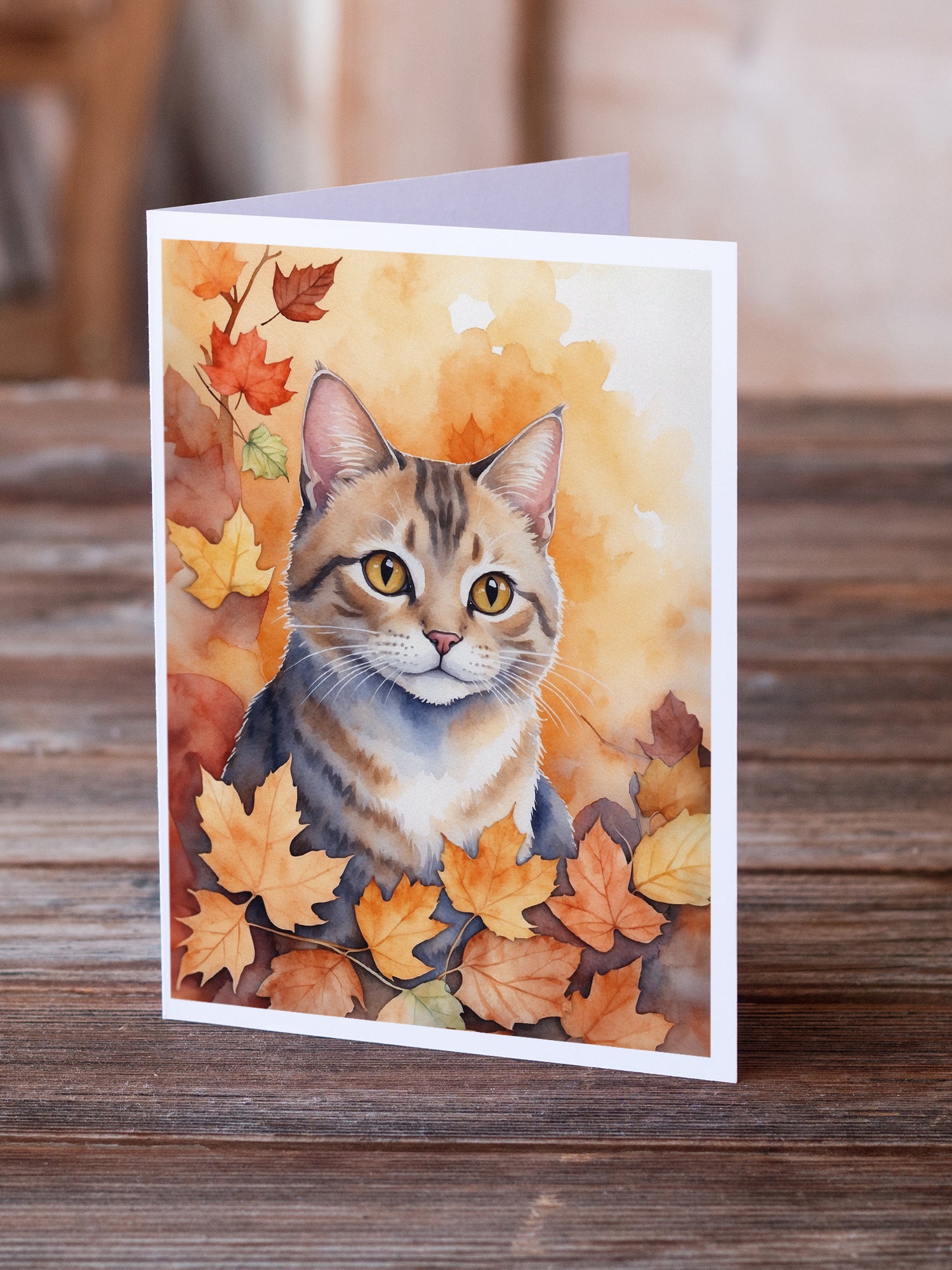 Caroline's Treasures Raas Cat in Fall Leaves Greeting Cards - Blank Note Cards – 8-Pack of Artist-Designed Cards with Envelopes