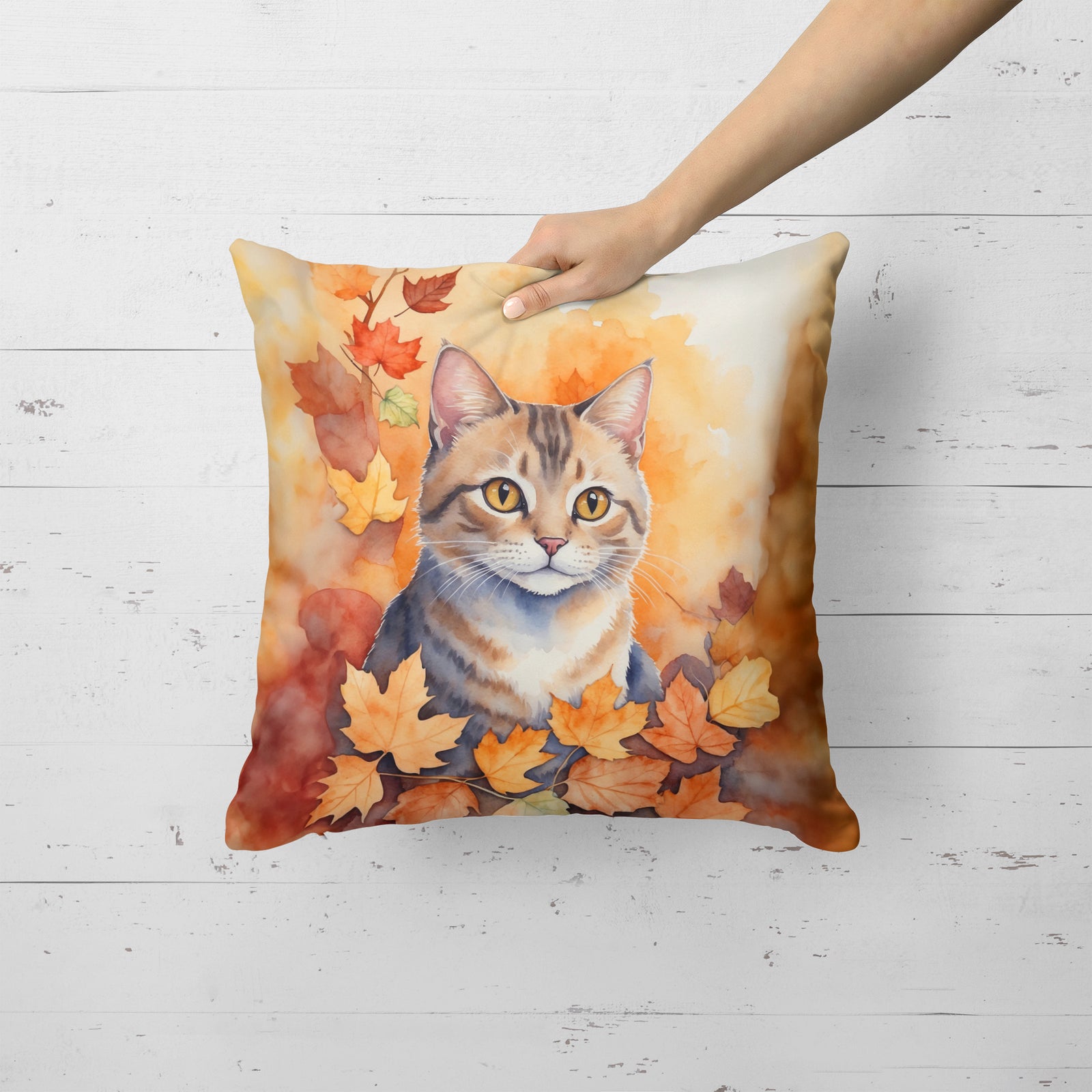 Caroline's Treasures Raas Cat in Fall Leaves Throw Pillow
