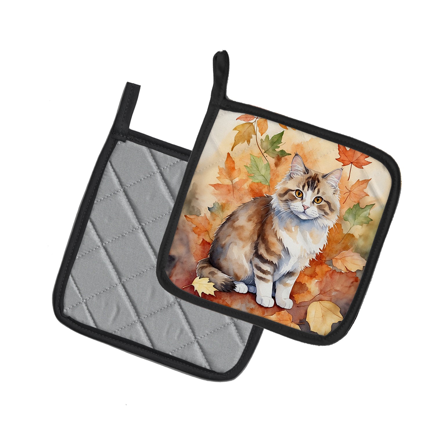 Caroline's Treasures Ragamuffin Cat in Fall Leaves Pot Holders - Set of 2 Decorative Kitchen Helpers | Made in the USA