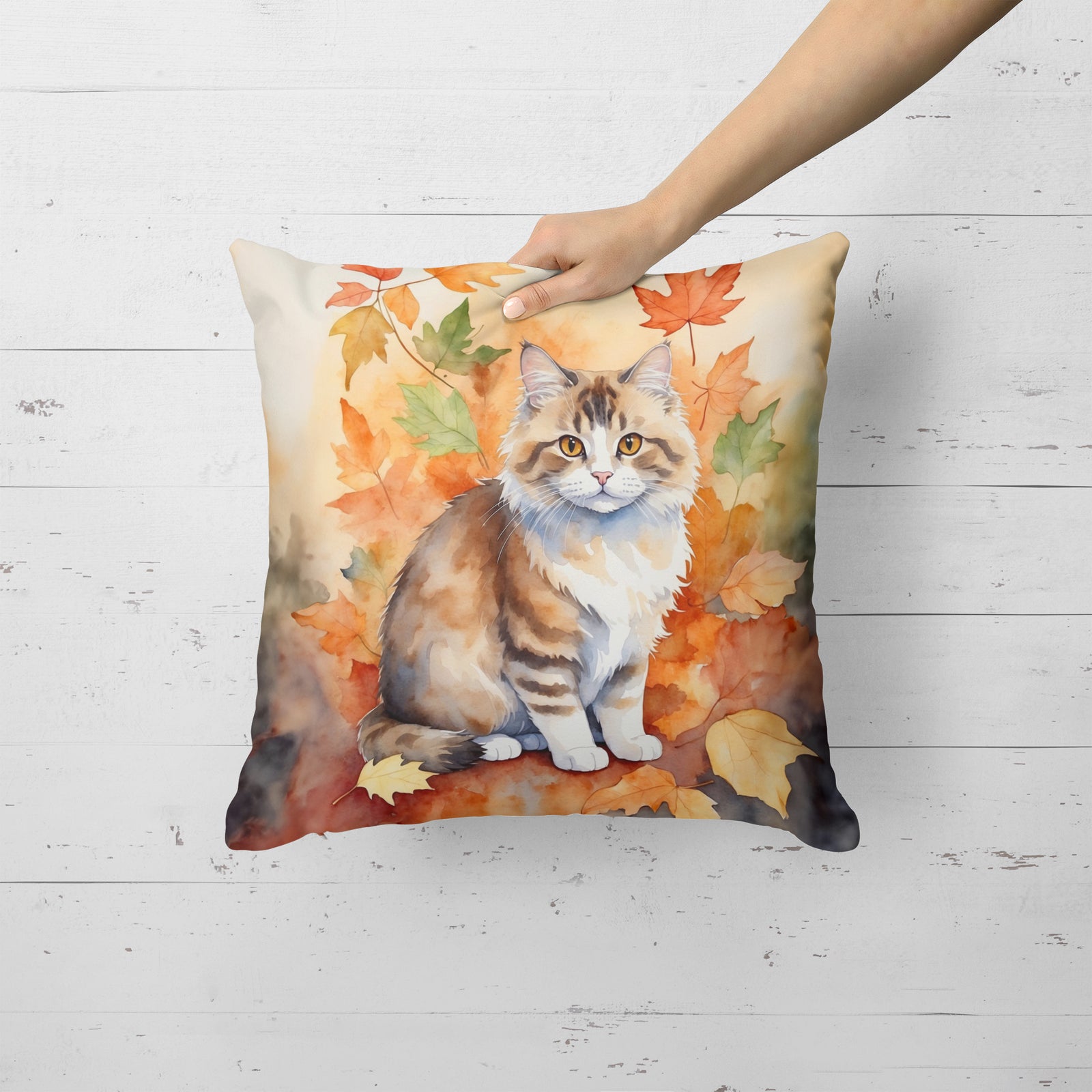 Caroline's Treasures Ragamuffin Cat in Fall Leaves Throw Pillow