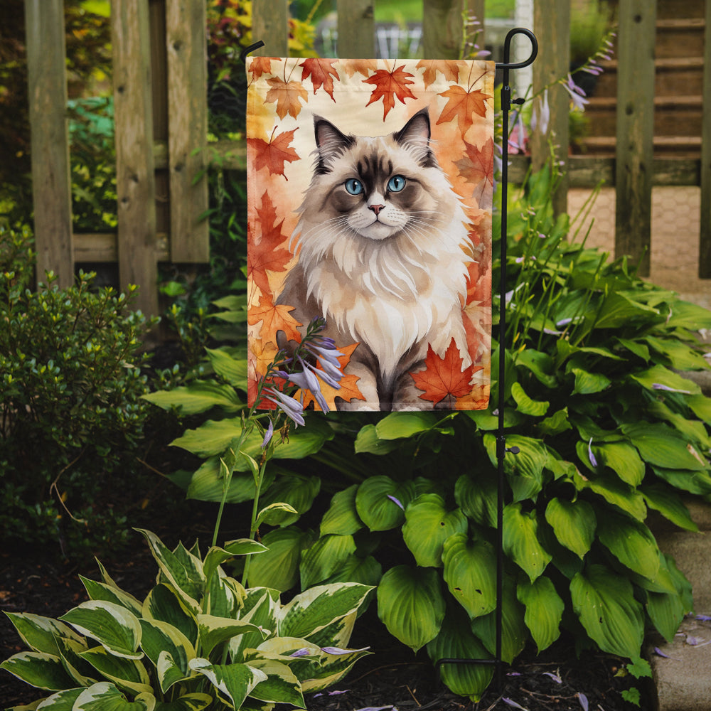 Caroline's Treasures Ragdoll Fall Garden Flag - Cat in Fall Leaves - Cat-Themed Seasonal Yard Decor