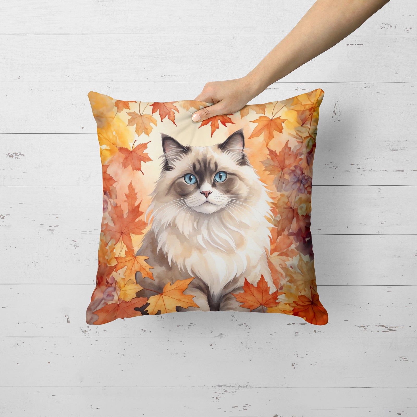 Caroline's Treasures Ragdoll Cat in Fall Leaves Throw Pillow