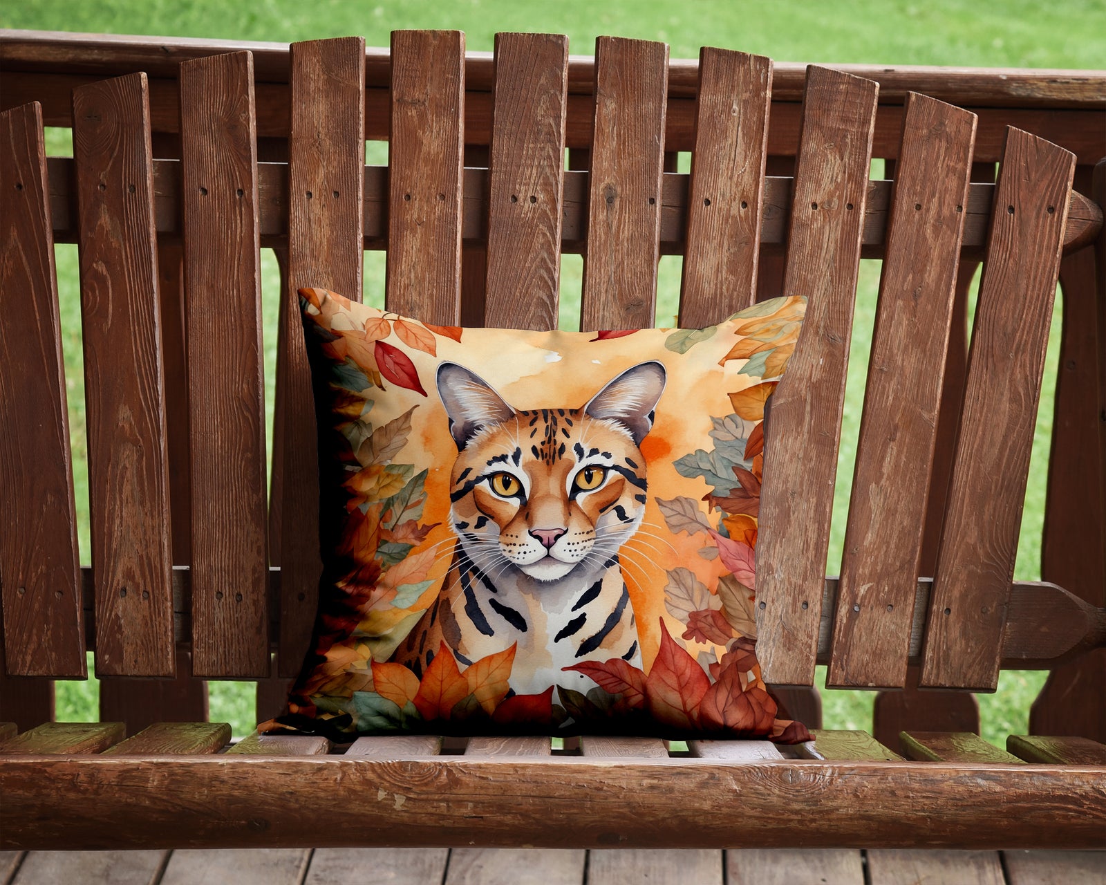 Caroline's Treasures Safari Cat in Fall Leaves Throw Pillow - 14x14 Decorative Pillow – Art for Your Home & Patio