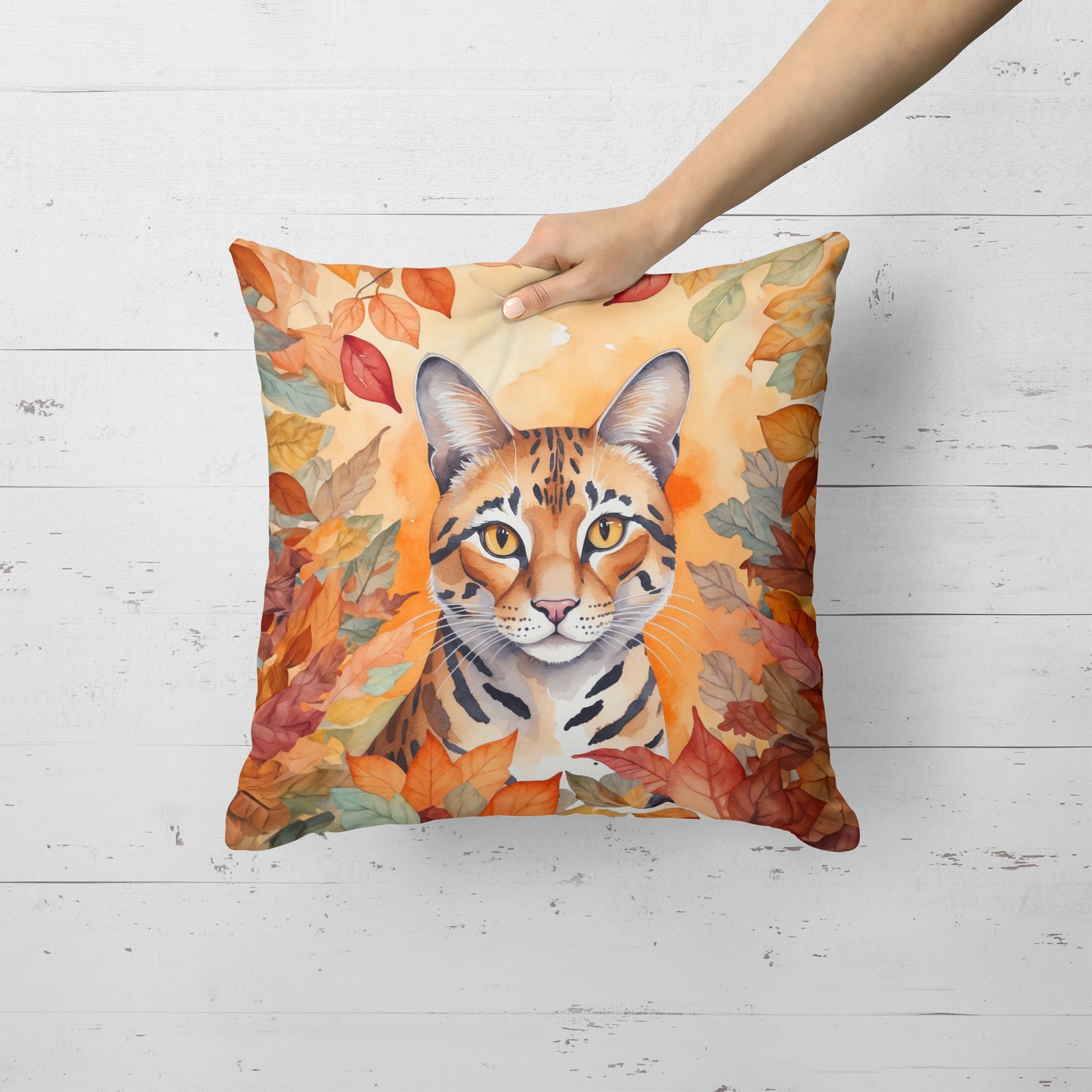 Caroline's Treasures Safari Cat in Fall Leaves Throw Pillow