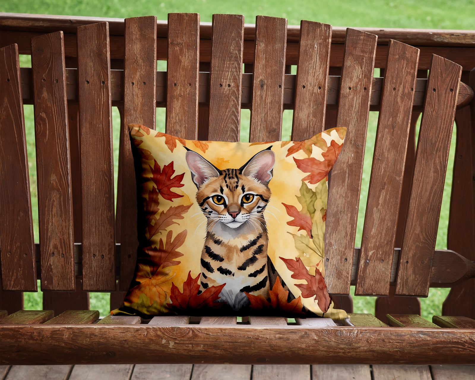 Caroline's Treasures Savannah Cat in Fall Leaves Throw Pillow - 14x14 Decorative Pillow – Art for Your Home & Patio