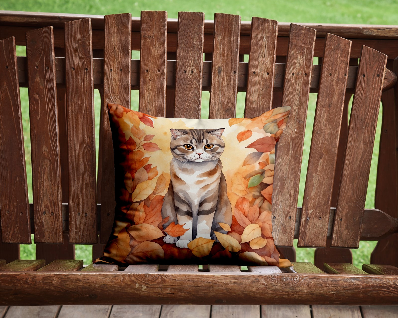 Caroline's Treasures Scottish Fold Cat in Fall Leaves Throw Pillow - 14x14 Decorative Pillow – Art for Your Home & Patio