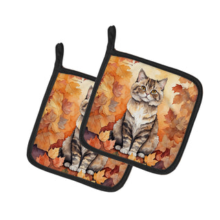 Caroline's Treasures Selkirk Rex Cat in Fall Leaves Pot Holders - Set of 2 Decorative Kitchen Helpers | Made in the USA