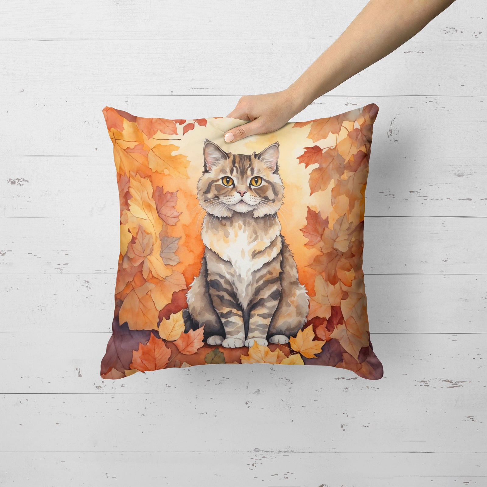 Caroline's Treasures Selkirk Rex Cat in Fall Leaves Throw Pillow