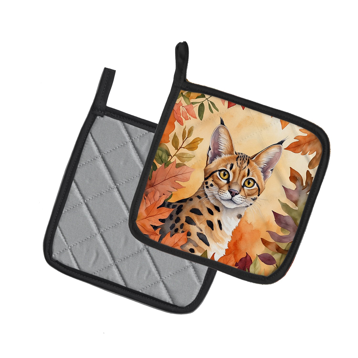 Caroline's Treasures Serengeti Cat in Fall Leaves Pot Holders - Set of 2 Decorative Kitchen Helpers | Made in the USA