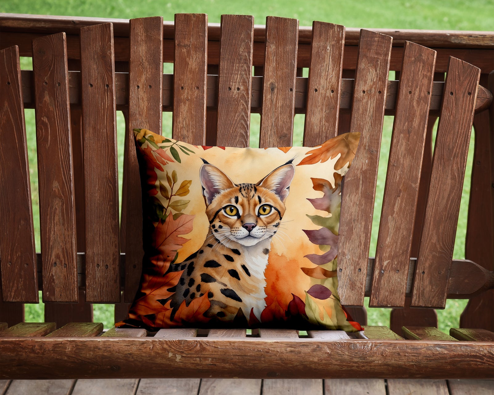 Caroline's Treasures Serengeti Cat in Fall Leaves Throw Pillow - 14x14 Decorative Pillow – Art for Your Home & Patio