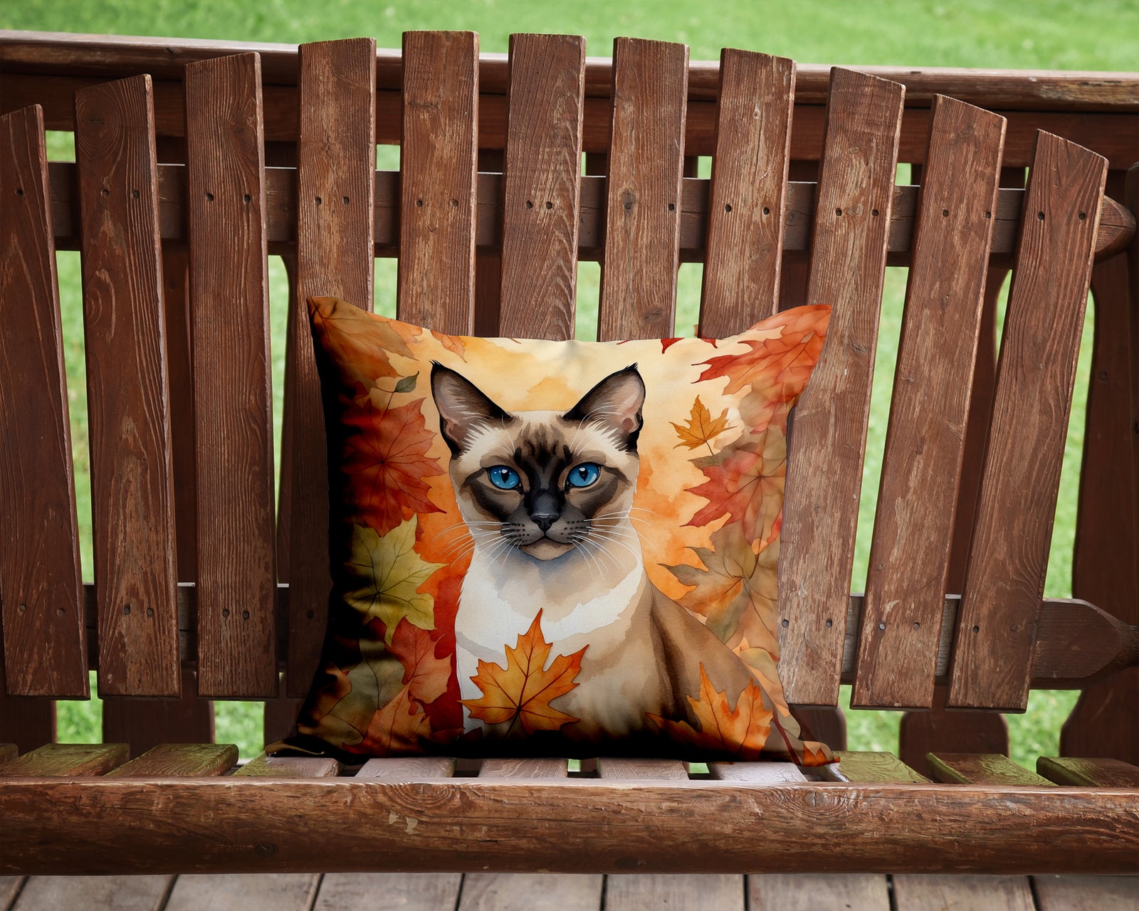 Caroline's Treasures Siamese Cat in Fall Leaves Throw Pillow - 14x14 Decorative Pillow – Art for Your Home & Patio