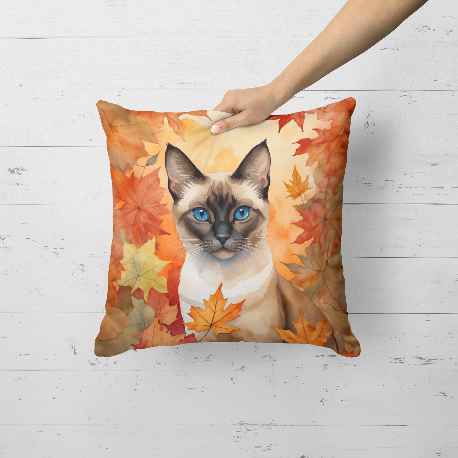 Caroline's Treasures Siamese Cat in Fall Leaves Throw Pillow