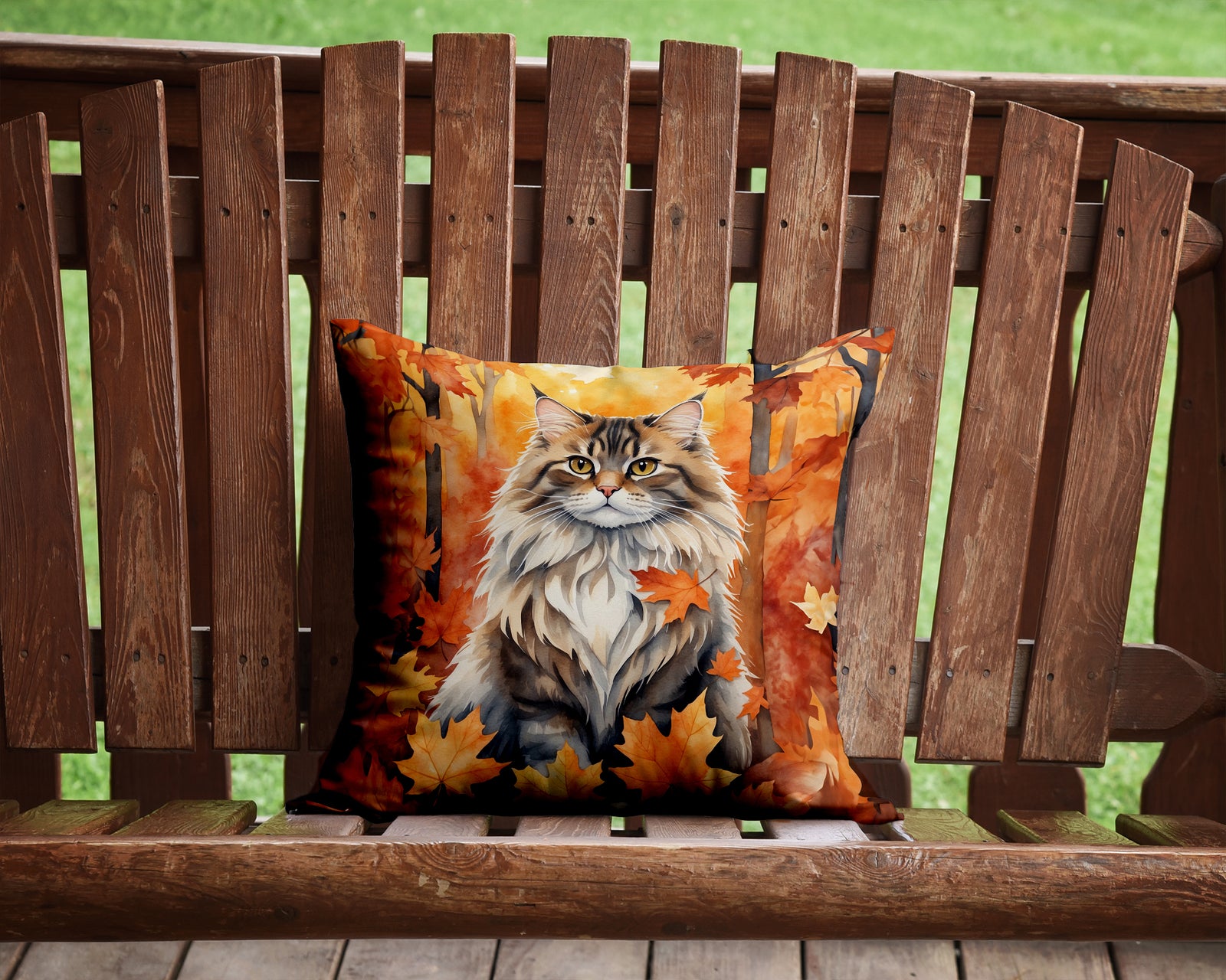Caroline's Treasures Siberian Cat in Fall Leaves Throw Pillow - 14x14 Decorative Pillow – Art for Your Home & Patio