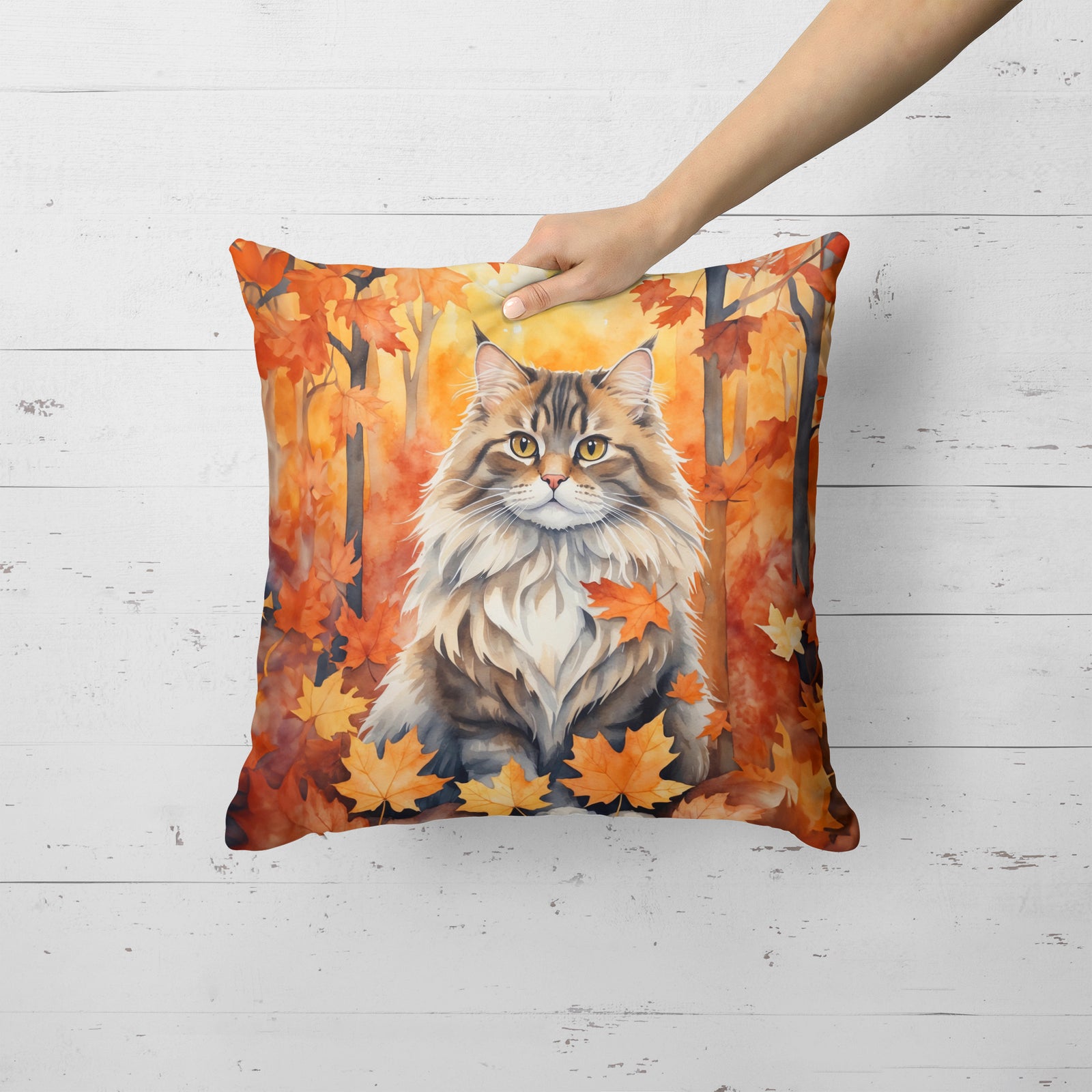 Caroline's Treasures Siberian Cat in Fall Leaves Throw Pillow