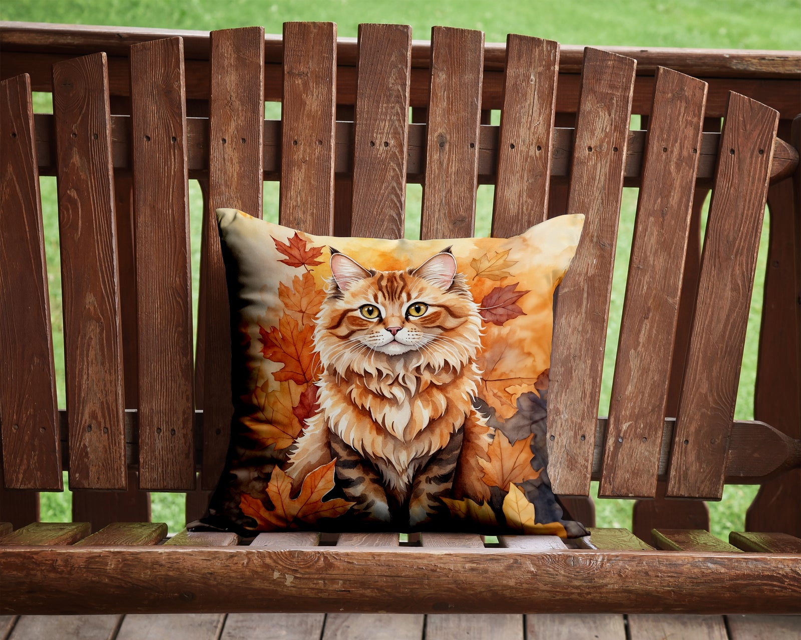 Caroline's Treasures Skookum Cat in Fall Leaves Throw Pillow - 14x14 Decorative Pillow – Art for Your Home & Patio