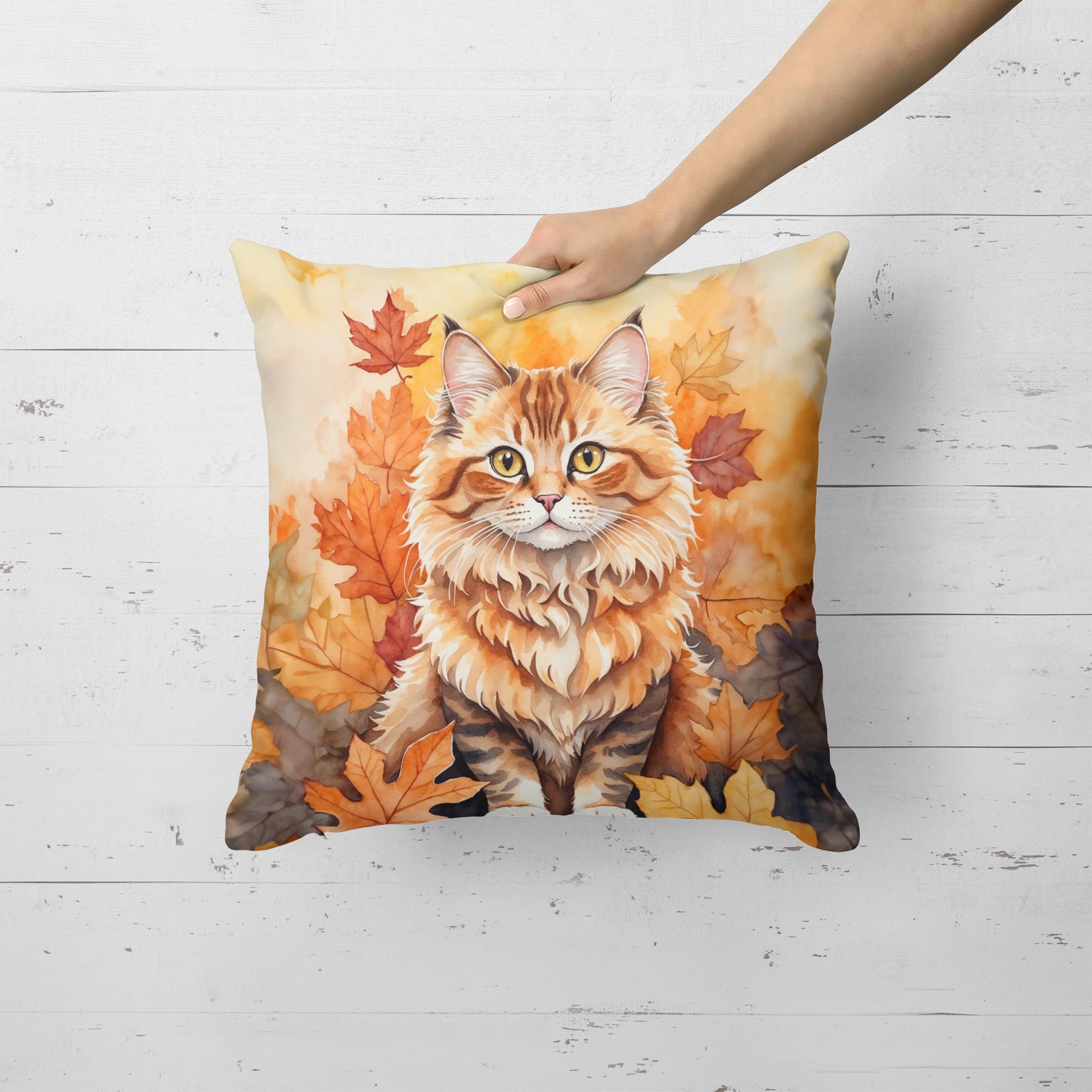 Caroline's Treasures Skookum Cat in Fall Leaves Throw Pillow
