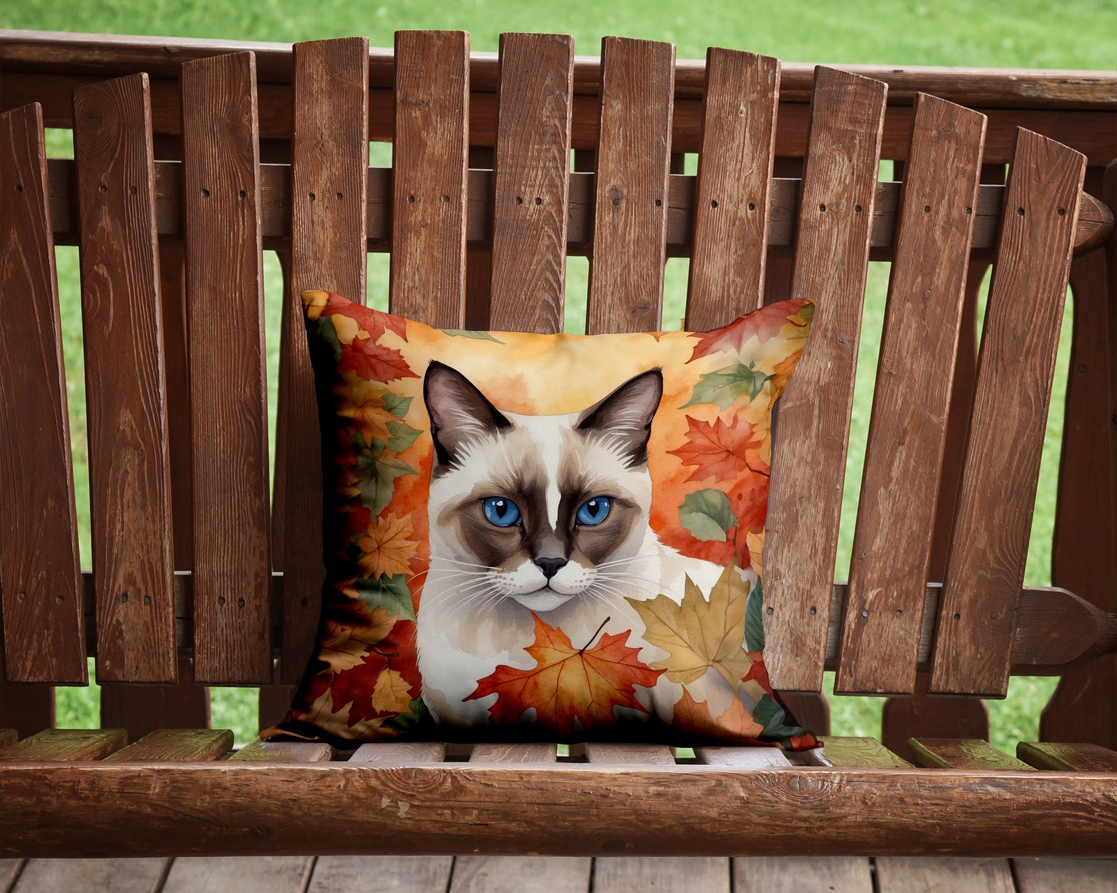 Caroline's Treasures Snowshoe Cat in Fall Leaves Throw Pillow - 14x14 Decorative Pillow – Art for Your Home & Patio