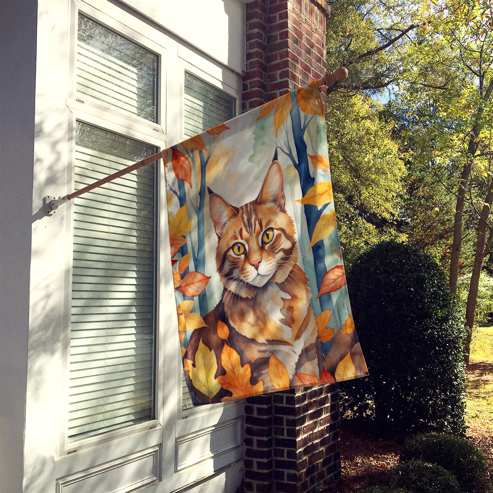 Caroline's Treasures Sokoke Cat in Fall Leaves House Flag
