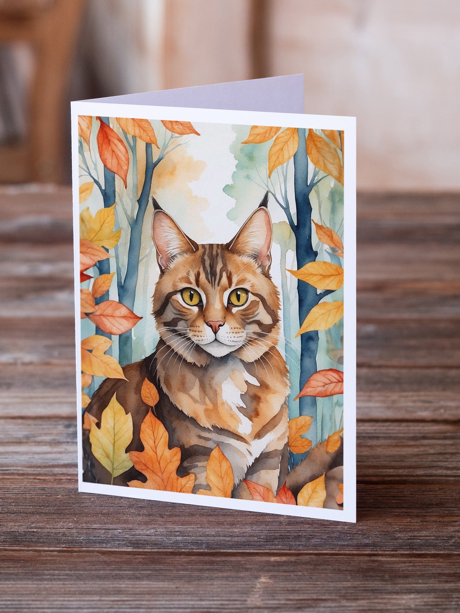 Caroline's Treasures Sokoke Cat in Fall Leaves Greeting Cards - Blank Note Cards – 8-Pack of Artist-Designed Cards with Envelopes