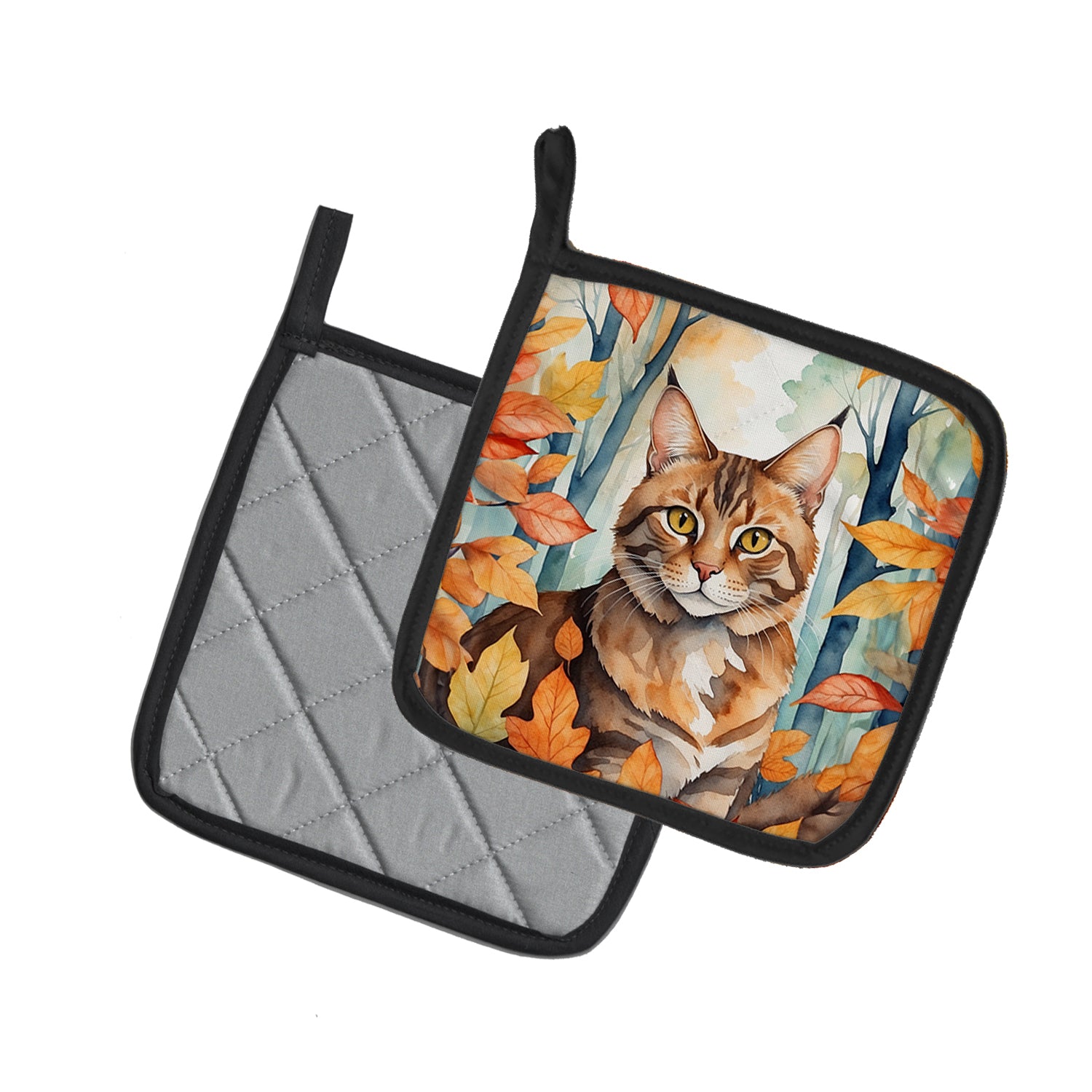 Caroline's Treasures Sokoke Cat in Fall Leaves Pot Holders - Set of 2 Decorative Kitchen Helpers | Made in the USA