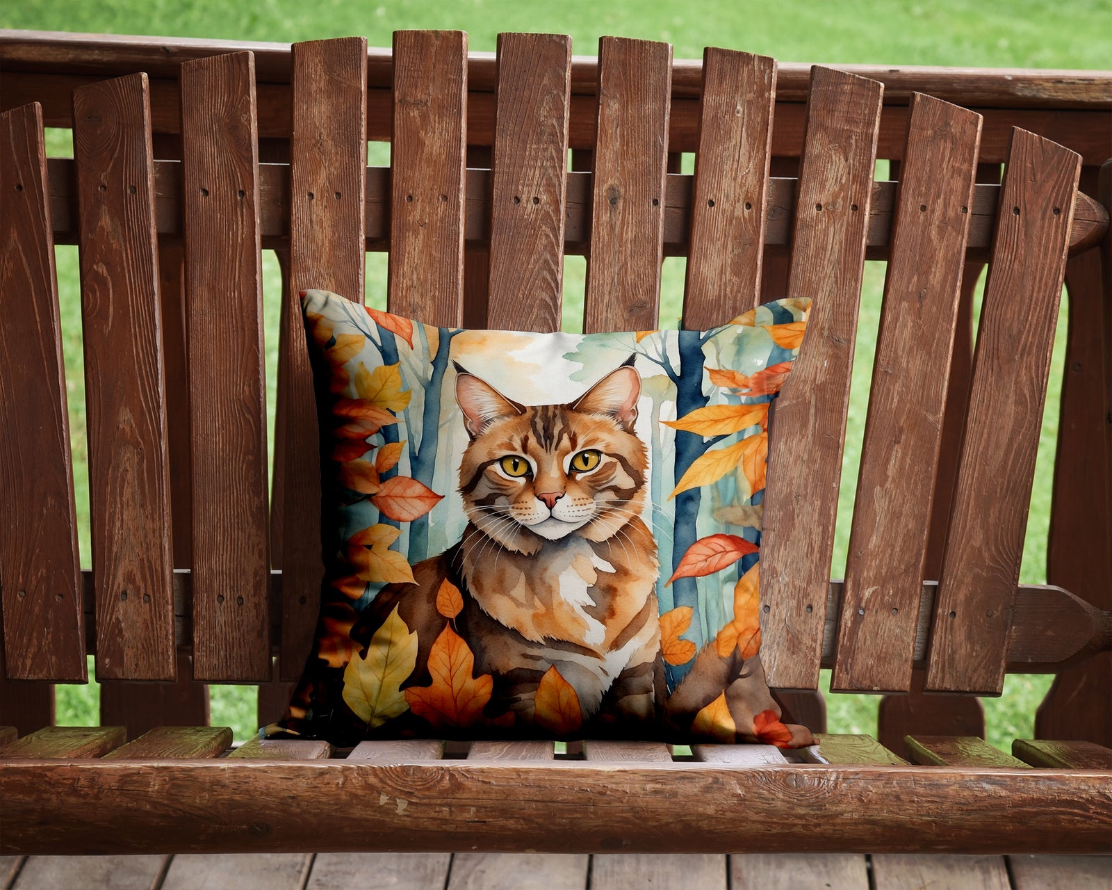 Caroline's Treasures Sokoke Cat in Fall Leaves Throw Pillow - 14x14 Decorative Pillow – Art for Your Home & Patio