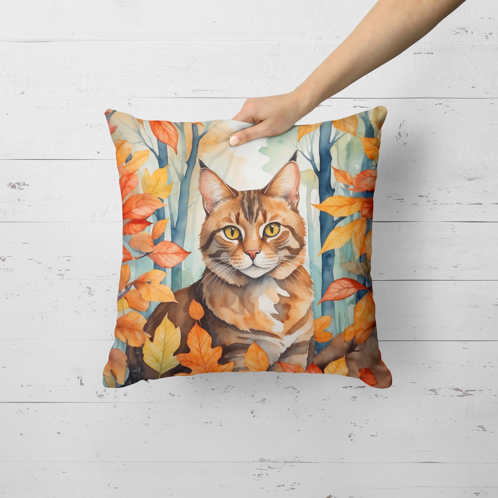 Caroline's Treasures Sokoke Cat in Fall Leaves Throw Pillow