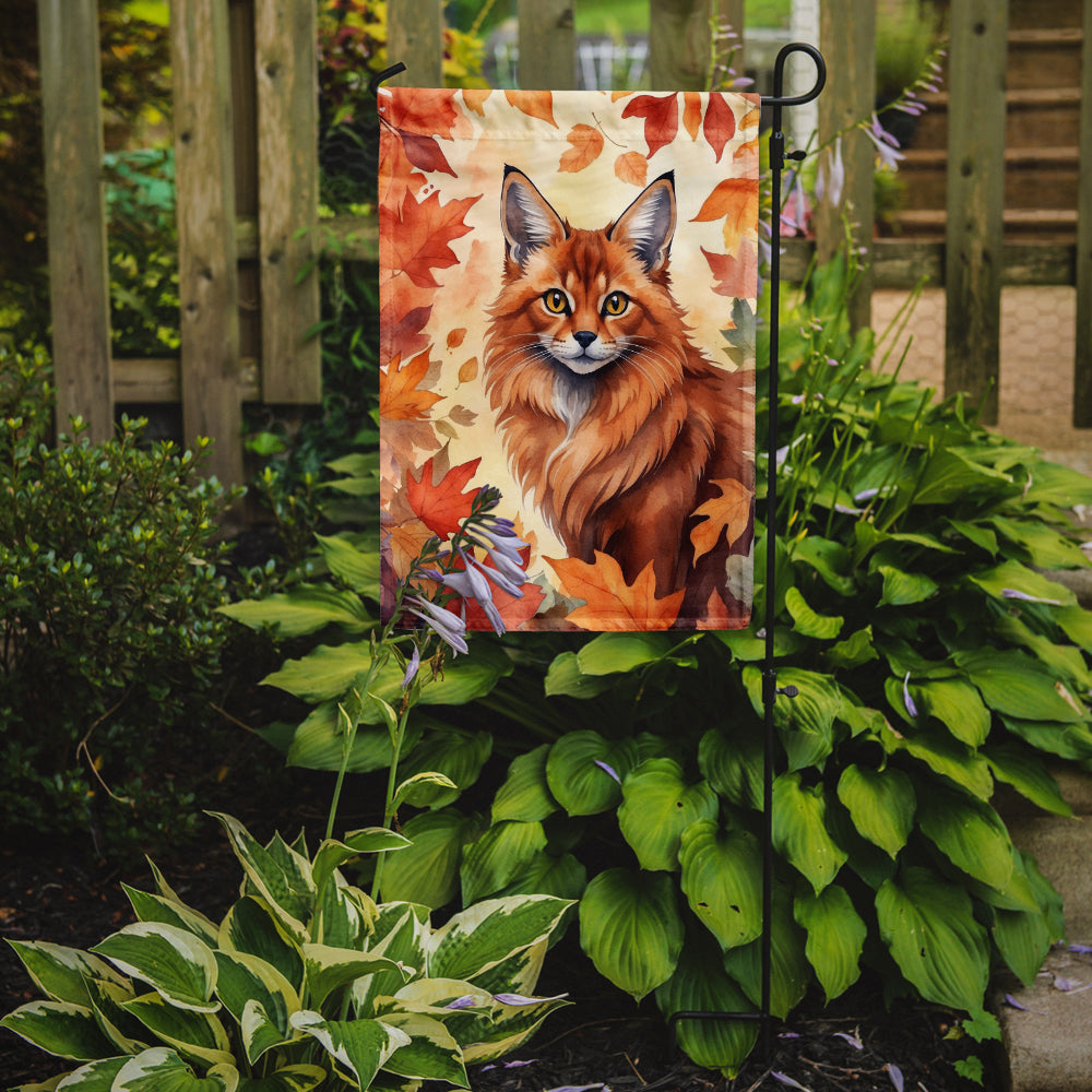 Caroline's Treasures Somali Cat Fall Garden Flag - Cat in Fall Leaves - Cat-Themed Seasonal Yard Decor