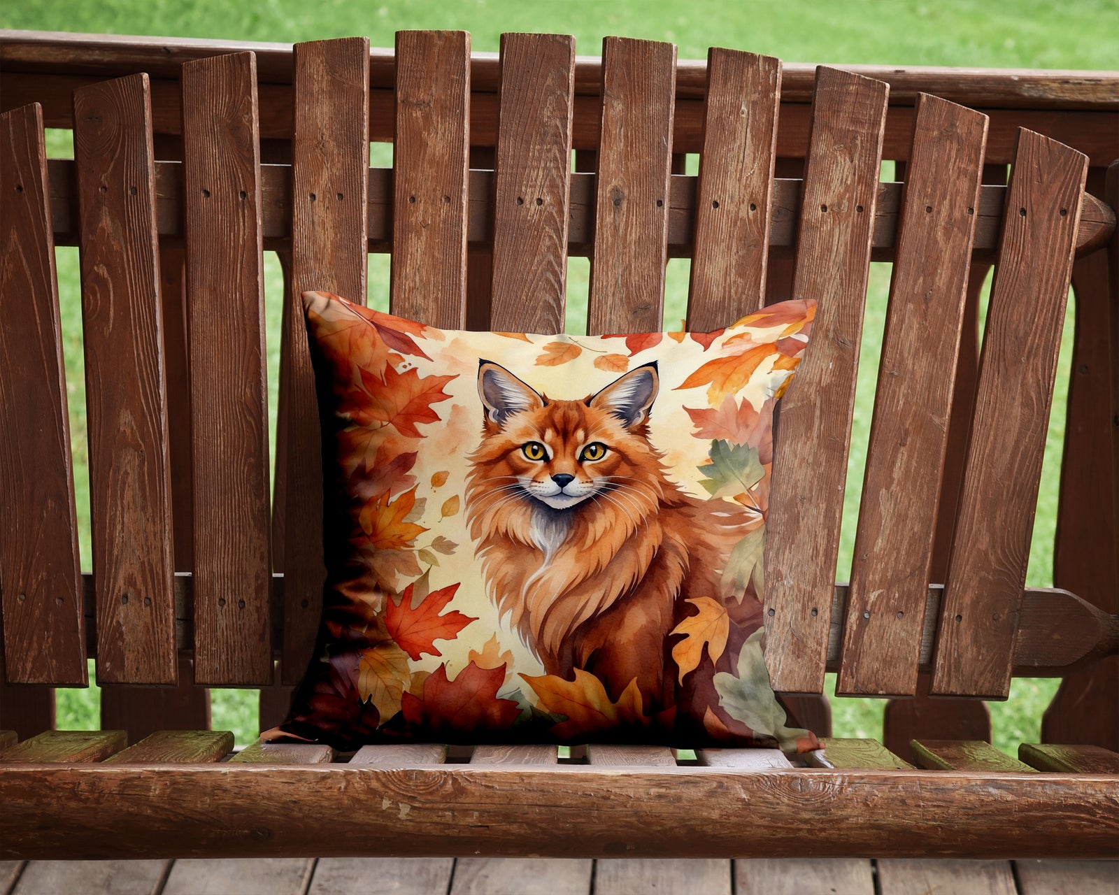 Caroline's Treasures Somali Cat in Fall Leaves Throw Pillow - 14x14 Decorative Pillow – Art for Your Home & Patio