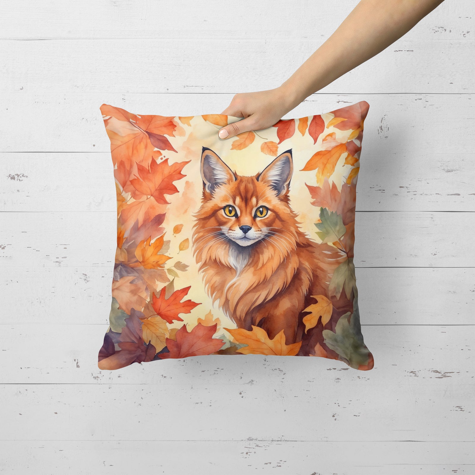 Caroline's Treasures Somali Cat in Fall Leaves Throw Pillow