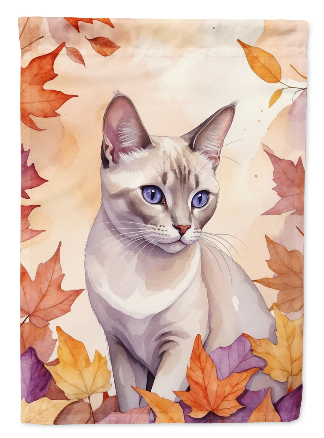 Caroline's Treasures Thai Lilac Cat in Fall Leaves House Flag