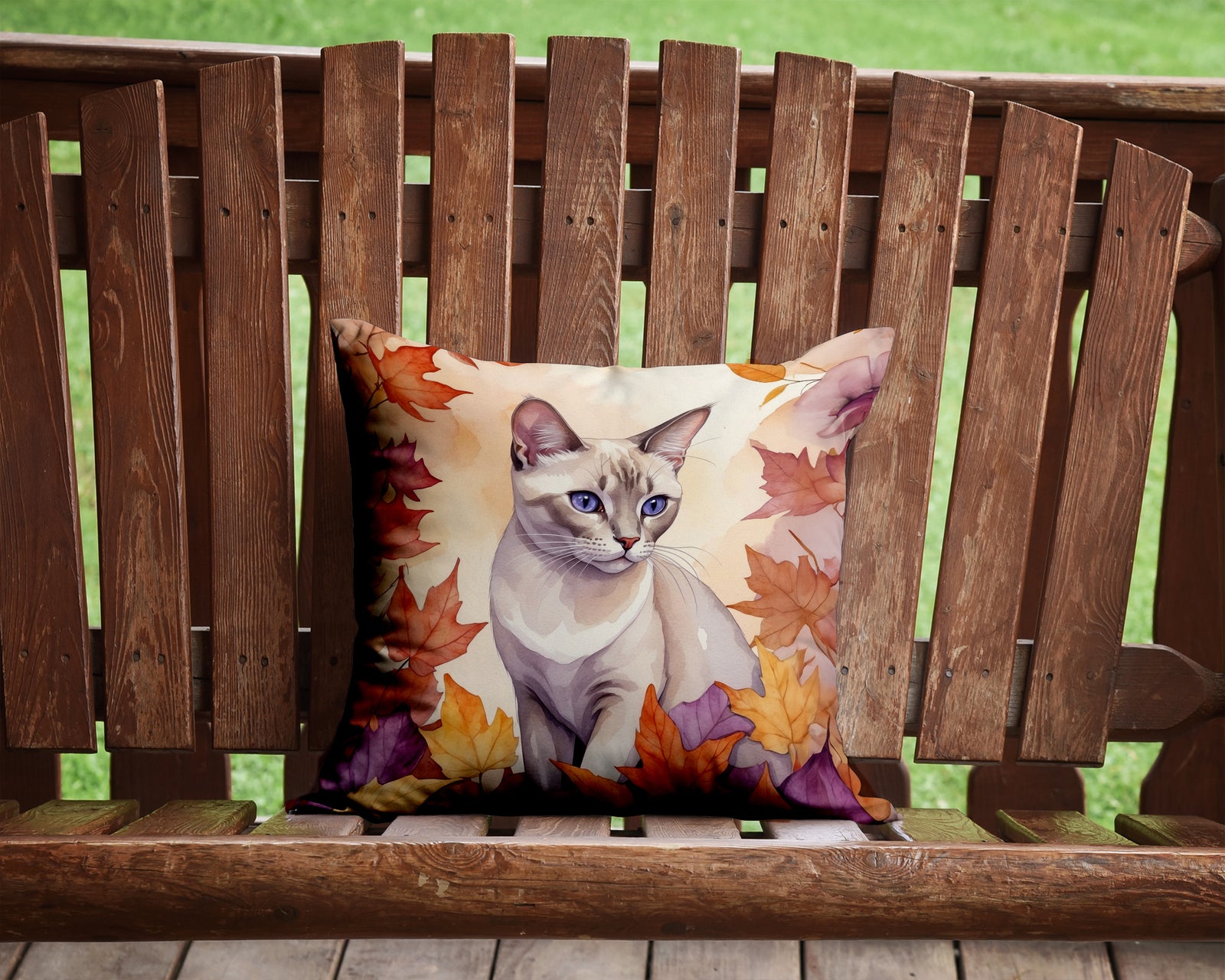 Caroline's Treasures Thai Lilac Cat in Fall Leaves Throw Pillow - 14x14 Decorative Pillow – Art for Your Home & Patio