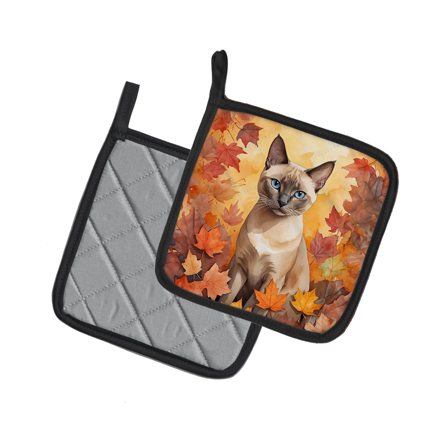 Caroline's Treasures Tonkinese Cat in Fall Leaves Pot Holders - Set of 2 Decorative Kitchen Helpers | Made in the USA