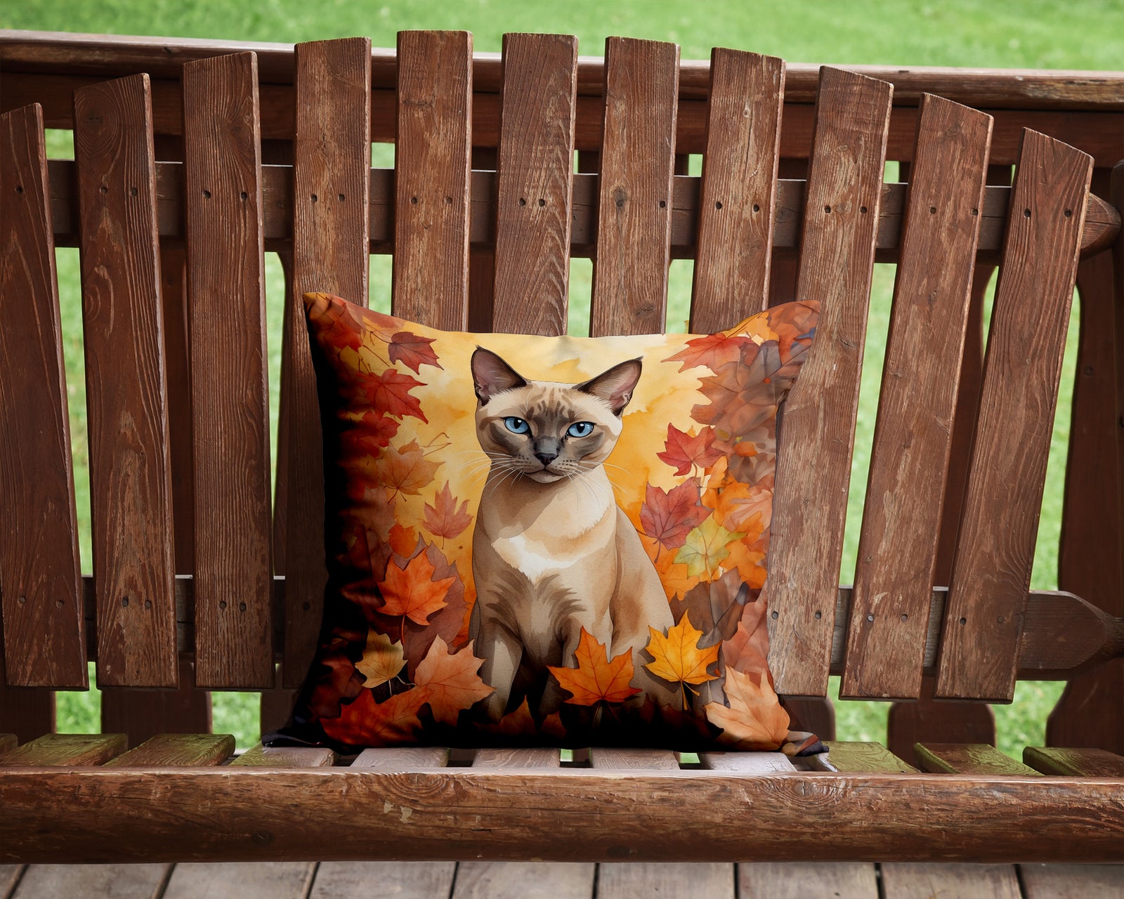 Caroline's Treasures Tonkinese Cat in Fall Leaves Throw Pillow - 14x14 Decorative Pillow – Art for Your Home & Patio