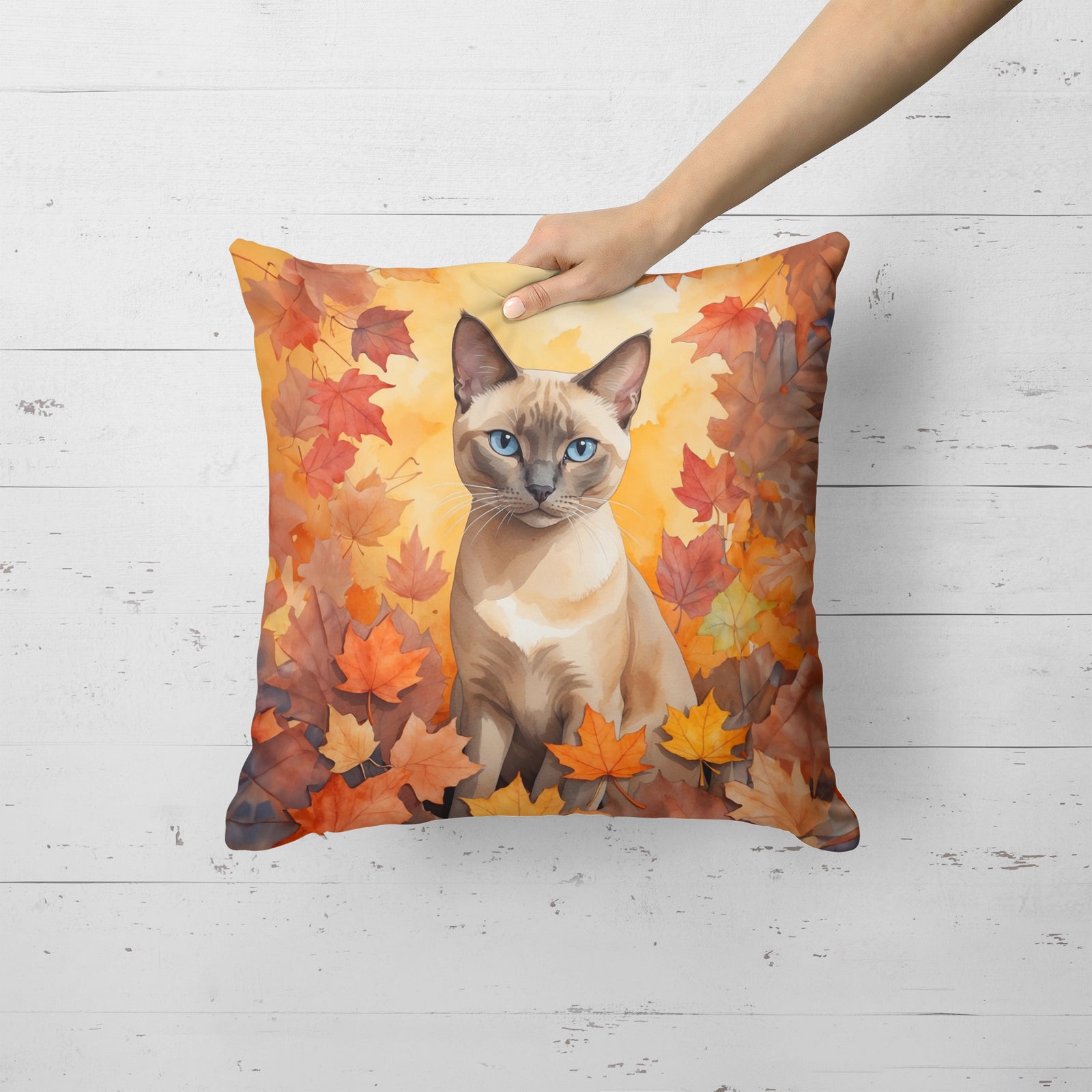 Caroline's Treasures Tonkinese Cat in Fall Leaves Throw Pillow