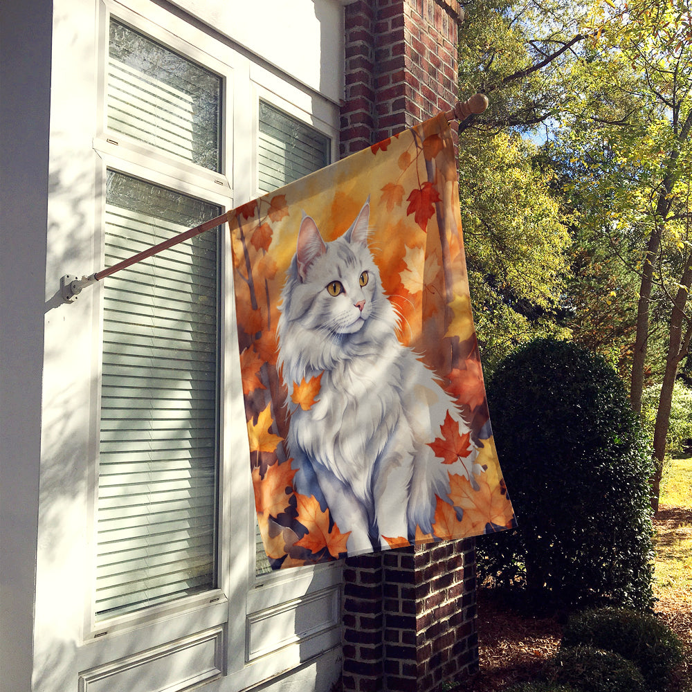 Caroline's Treasures Turkish Angora Cat in Fall Leaves House Flag