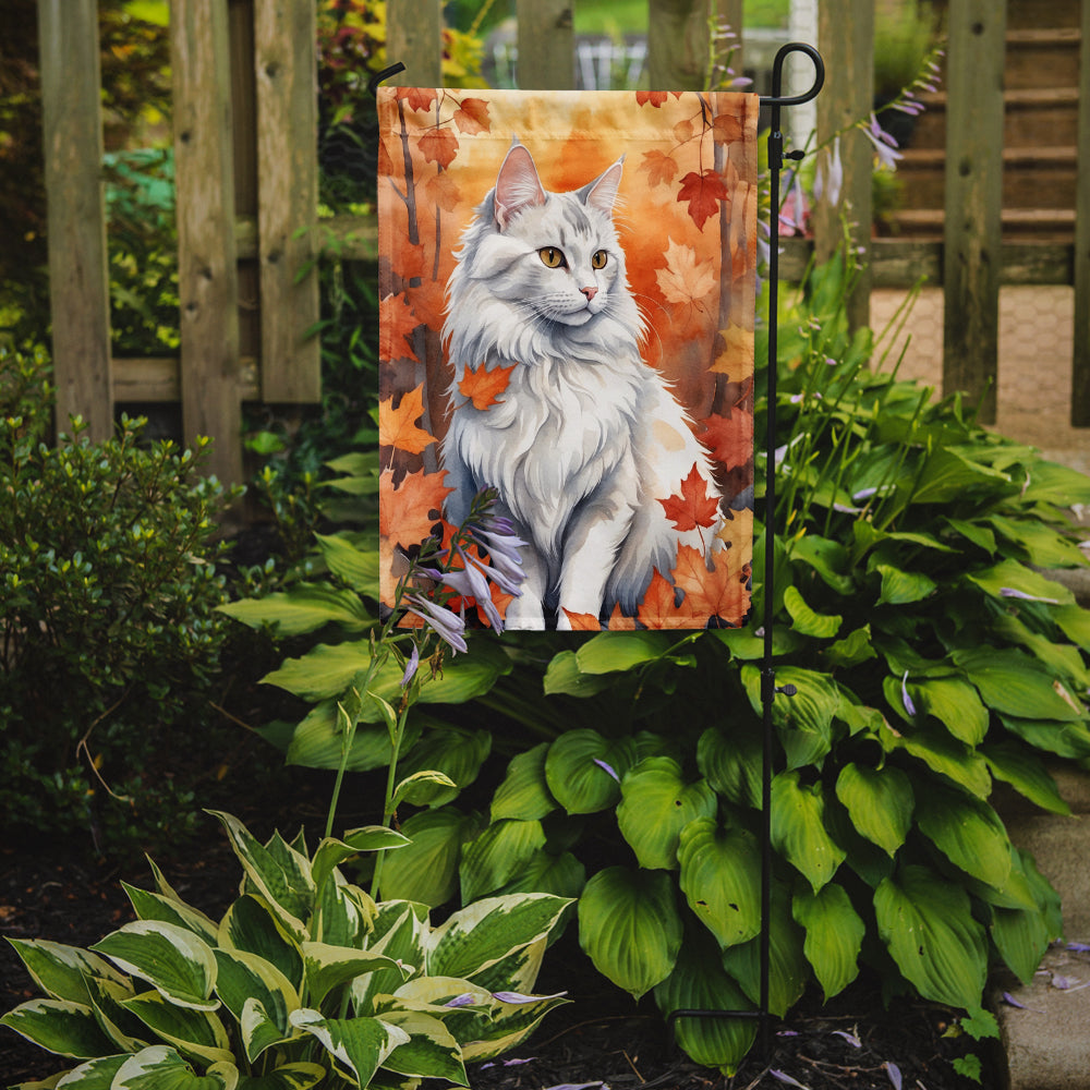 Caroline's Treasures Turkish Angora Cat Fall Garden Flag - Cat in Fall Leaves - Cat-Themed Seasonal Yard Decor