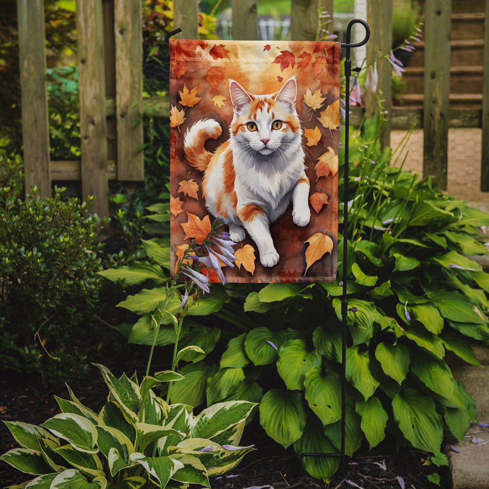 Caroline's Treasures Turkish Van Fall Garden Flag - Cat in Fall Leaves - Cat-Themed Seasonal Yard Decor