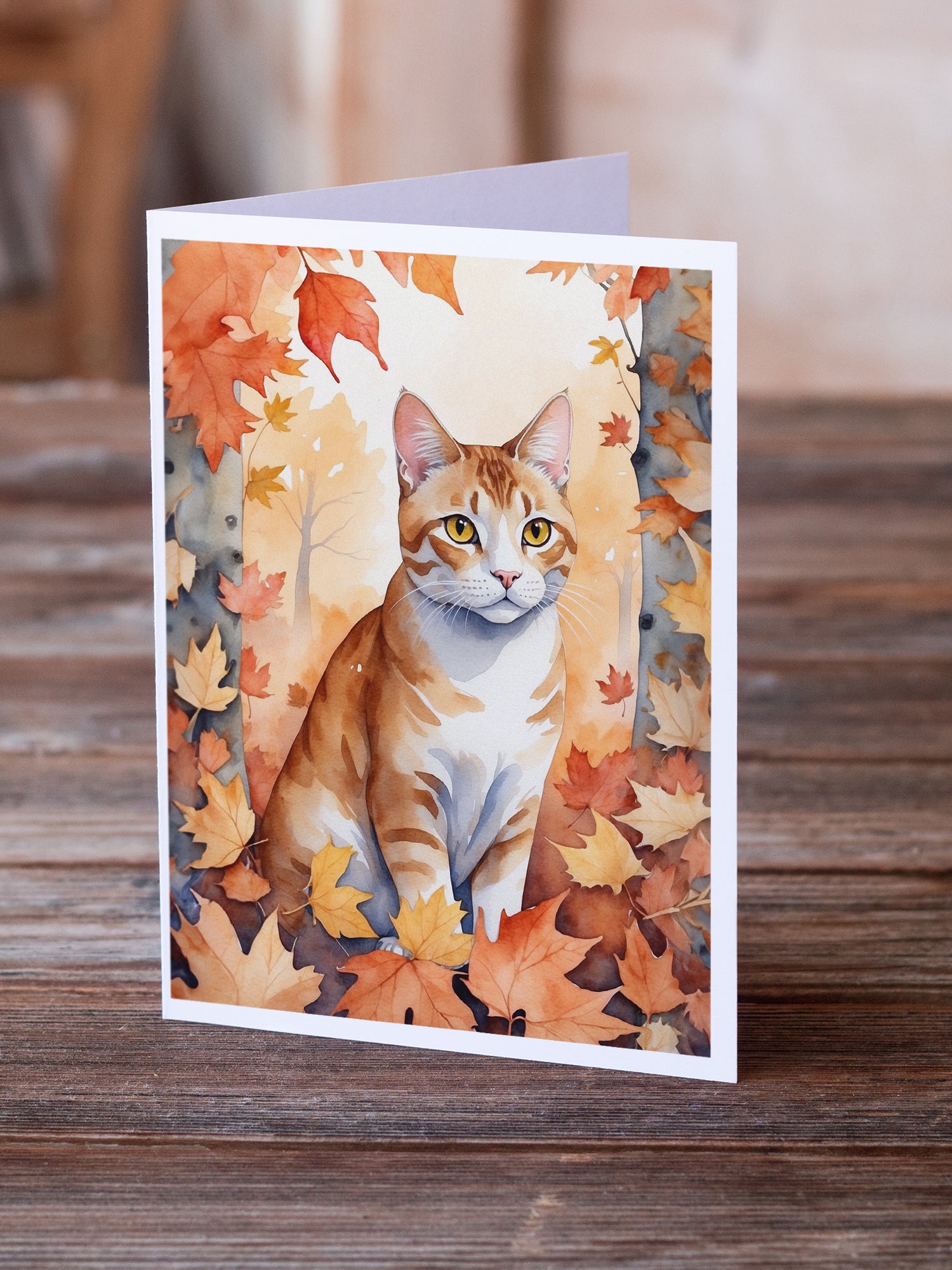 Caroline's Treasures Ural Rex Cat in Fall Leaves Greeting Cards - Blank Note Cards – 8-Pack of Artist-Designed Cards with Envelopes