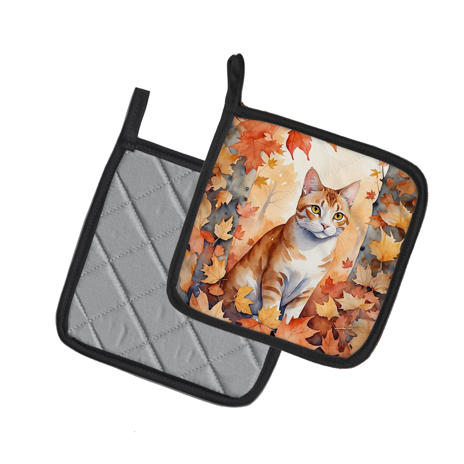 Caroline's Treasures Ural Rex Cat in Fall Leaves Pot Holders - Set of 2 Decorative Kitchen Helpers | Made in the USA