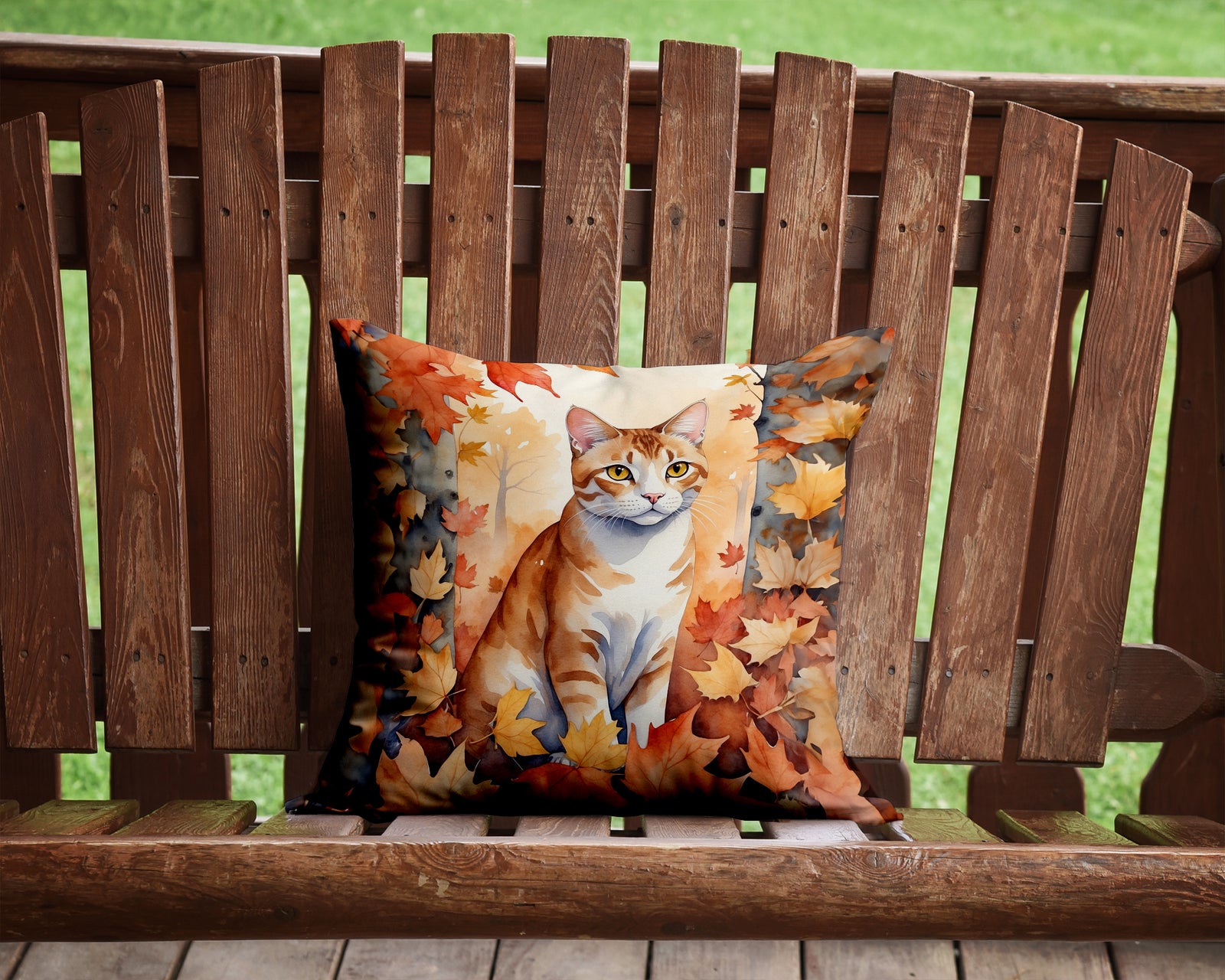 Caroline's Treasures Ural Rex Cat in Fall Leaves Throw Pillow - 14x14 Decorative Pillow – Art for Your Home & Patio