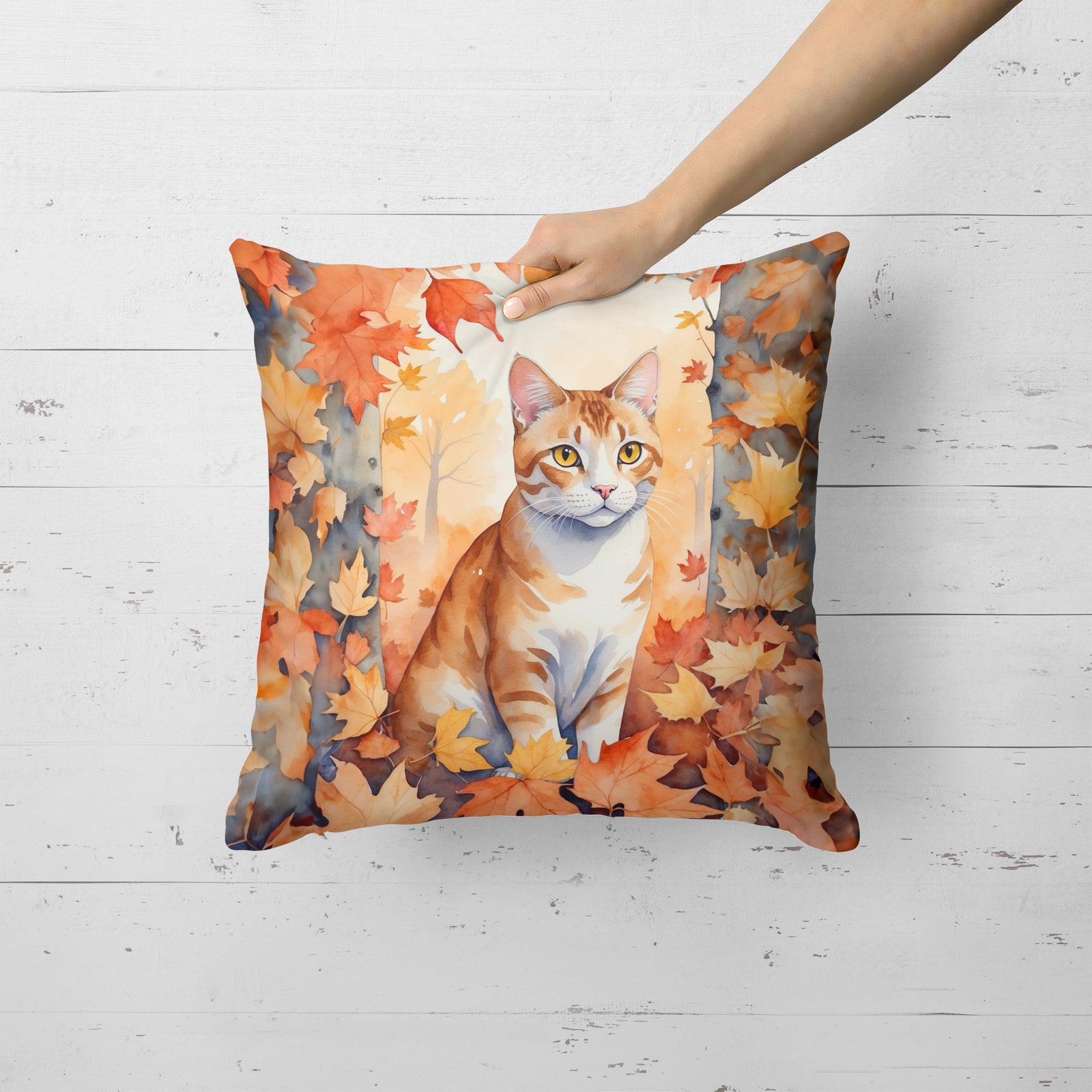 Caroline's Treasures Ural Rex Cat in Fall Leaves Throw Pillow
