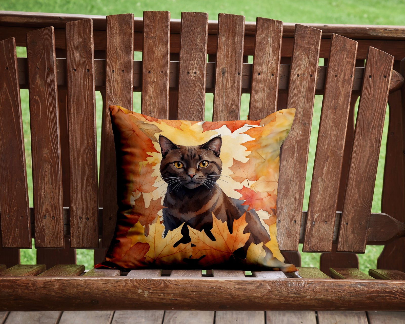 Caroline's Treasures York Chocolate Cat in Fall Leaves Throw Pillow - 14x14 Decorative Pillow – Art for Your Home & Patio