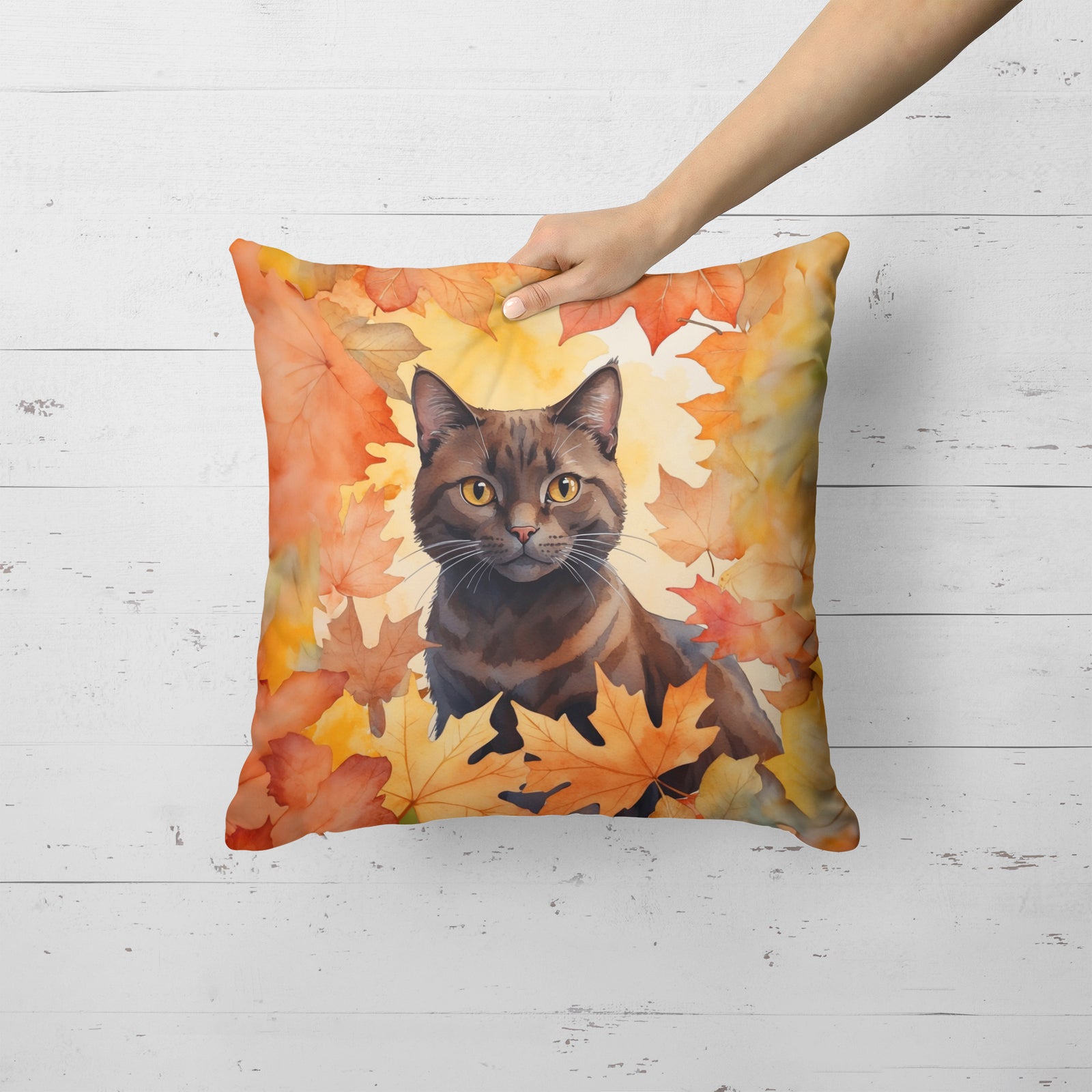 Caroline's Treasures York Chocolate Cat in Fall Leaves Throw Pillow