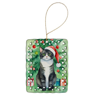 Caroline's Treasures American Polydactyl Cat By the Christmas Tree Porcelain Ornament
