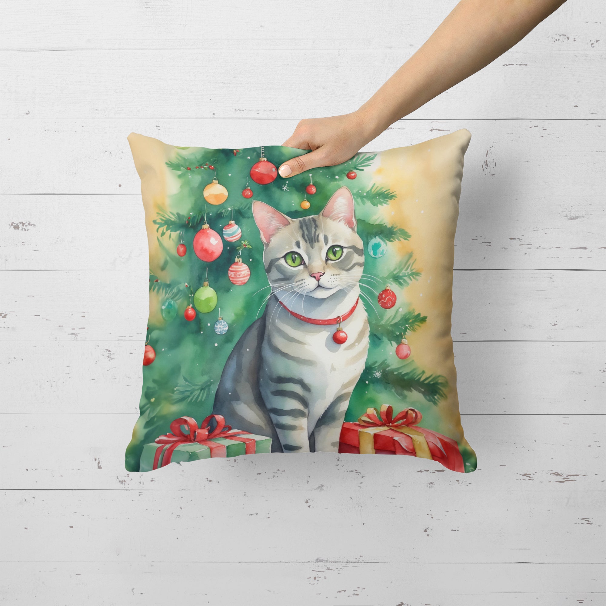 Caroline's Treasures Asian Cat By the Christmas Tree Throw Pillow